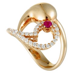 Roberto Demeglio 18 Karat Rose Gold Diamond Pave and Ruby Kissing Doves Ring