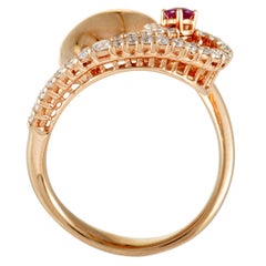 Roberto Demeglio 18 Karat Rose Gold Diamond Pave and Ruby Kissing Doves Ring