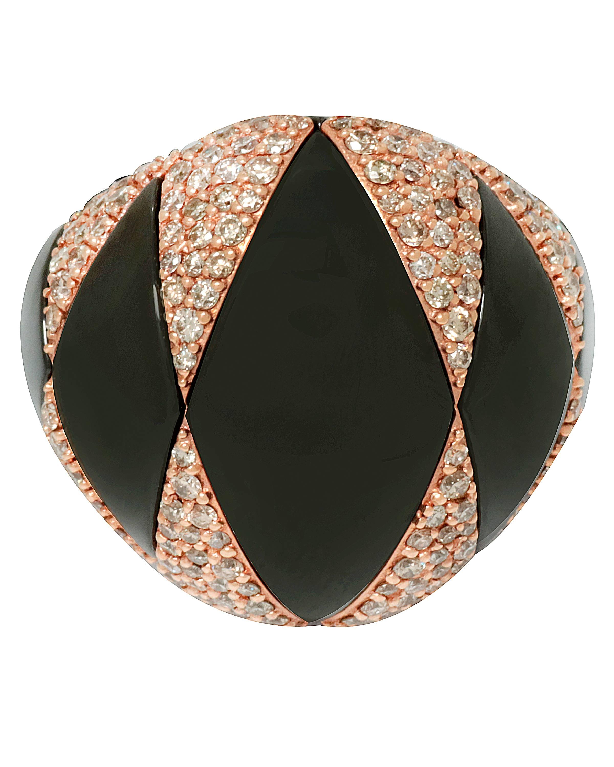 Roberto Demeglio Black Ceramic and 18k Rose Gold Ring. Ring Size 5.5. With Brown Diamond(2.04tcw). Flexible. Total Weight:23.5g. Shipped in Roberto Demeglio Box.MSRP $4,920