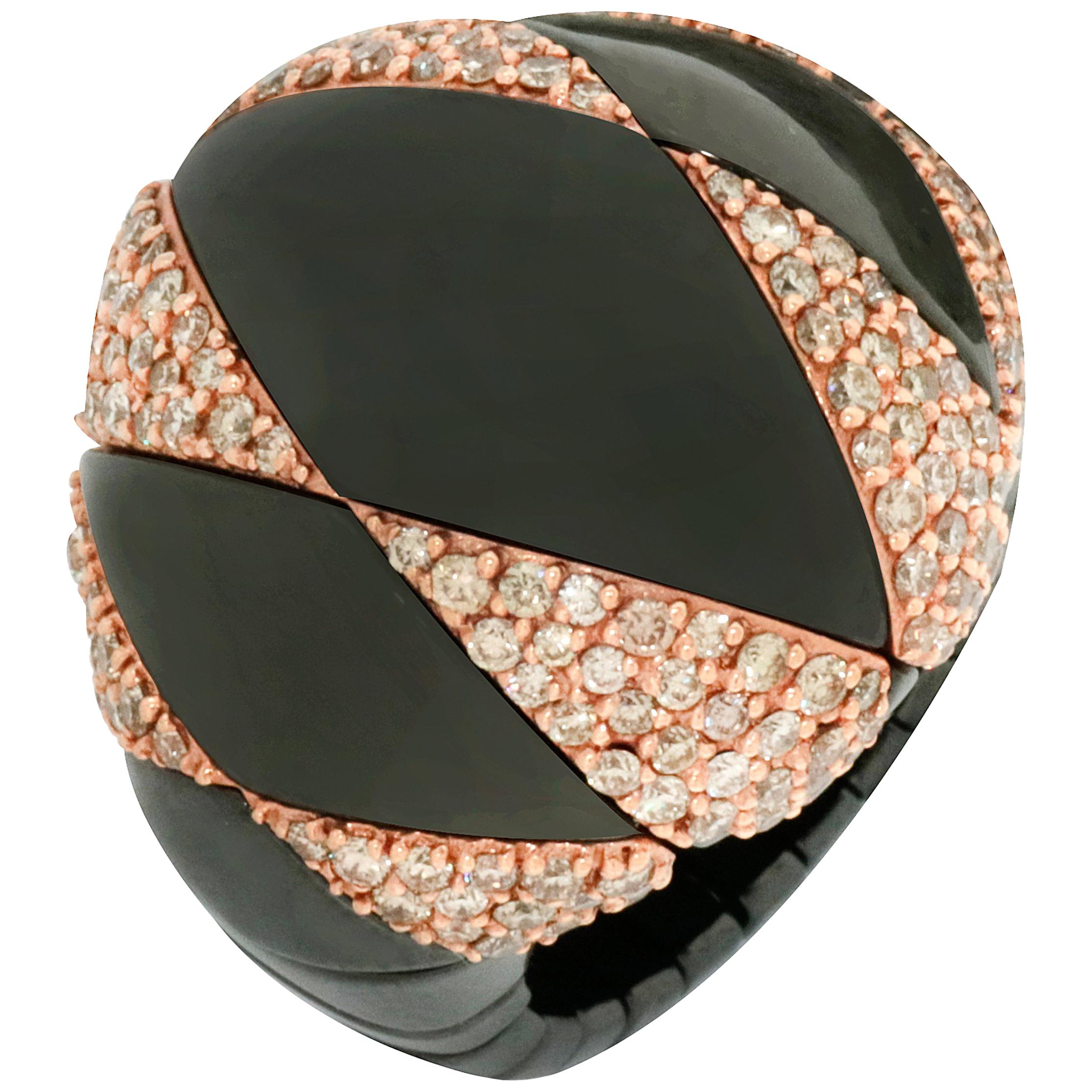 Roberto Demeglio Domino Black Ceramic and 18k Gold Brown Diamond Cocktail Ring