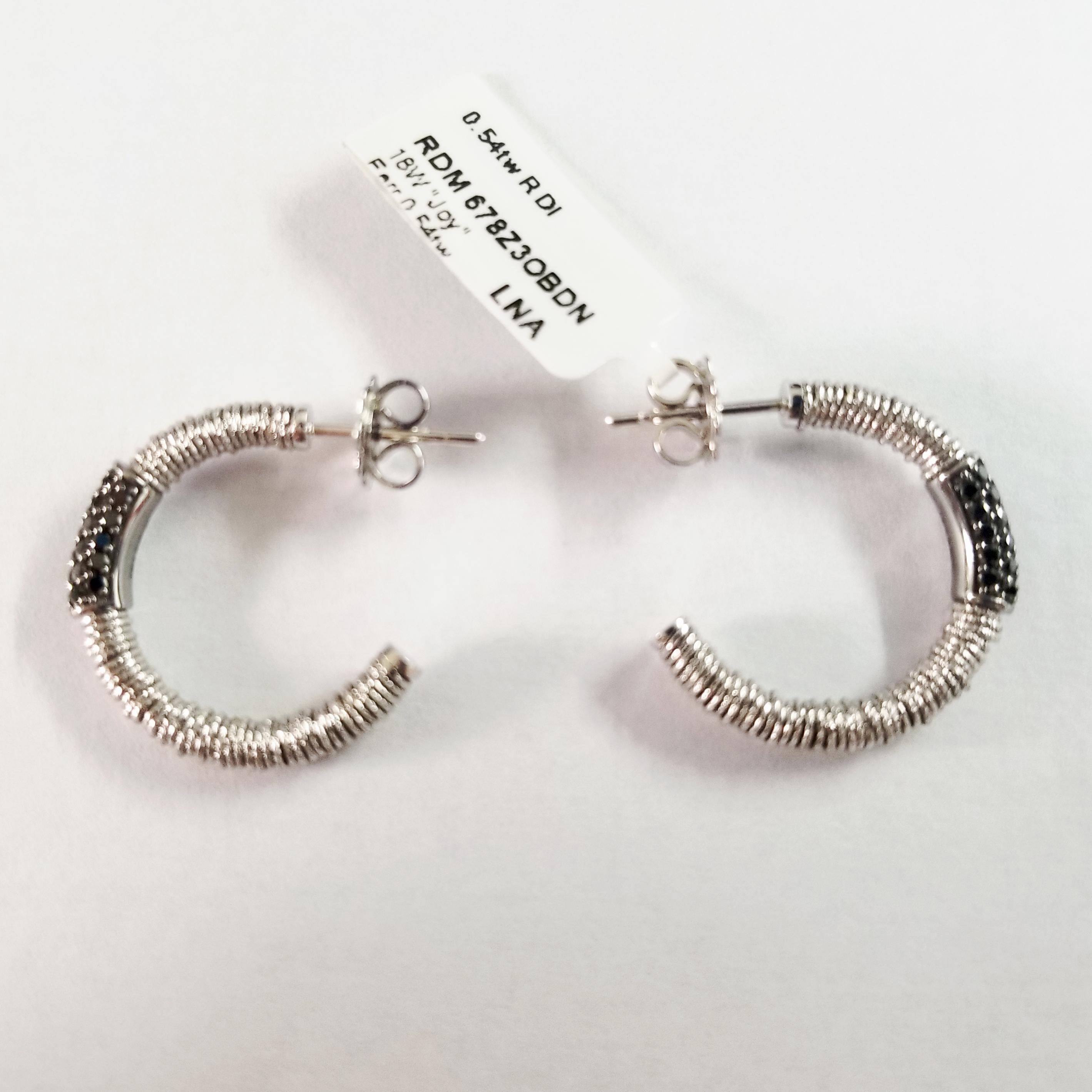 Women's Roberto Demeglio Joy Collection Black Diamond Hoop Earrings