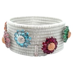 Roberto Demeglio White Ceramic expandable bracelet with colored gemstones.