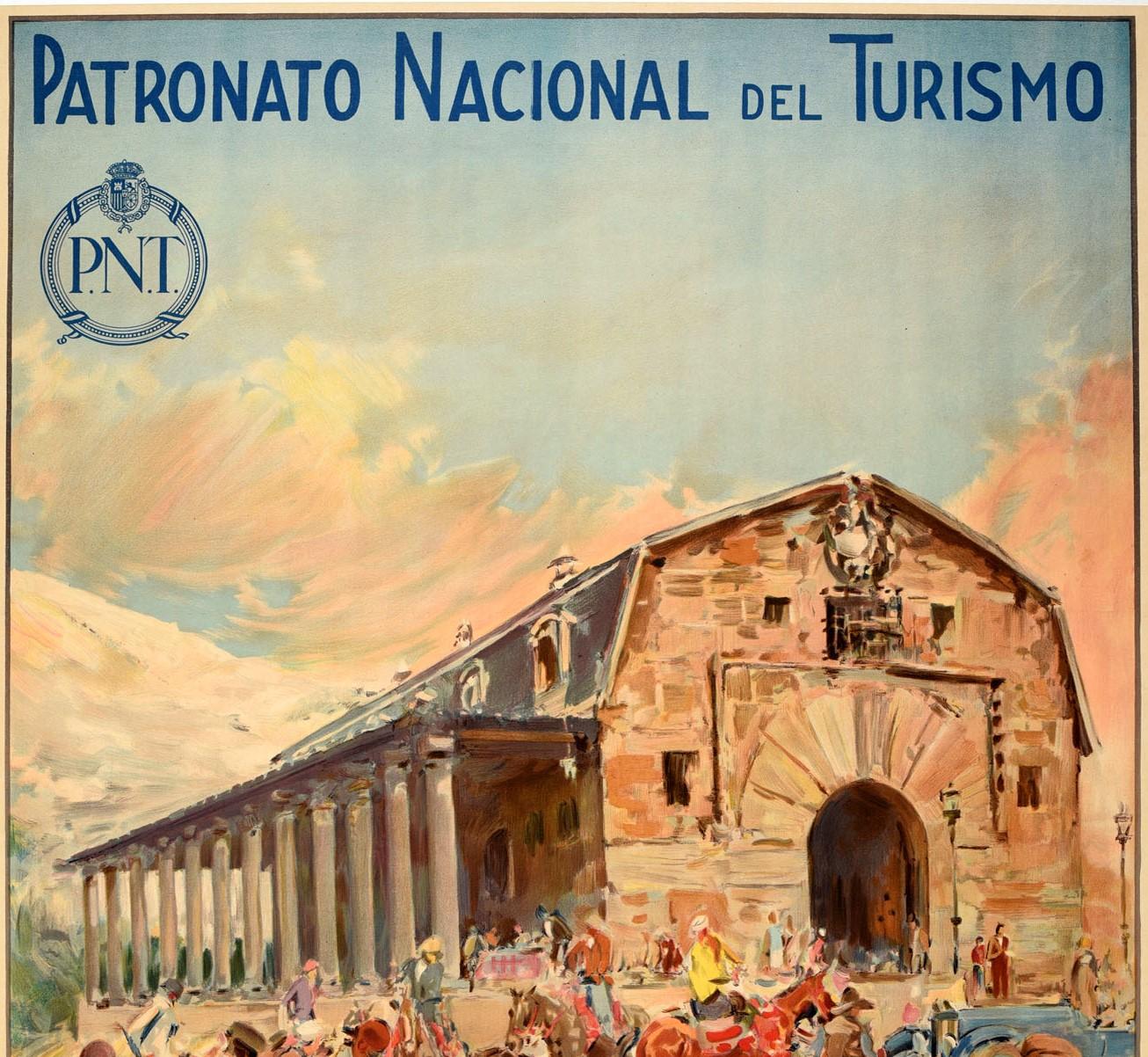 Poster originale d'epoca Parador De Gredos Spagna Arte di Viaggio Montagne della Sierra PNT - Print Beige di Roberto Domingo Fallola