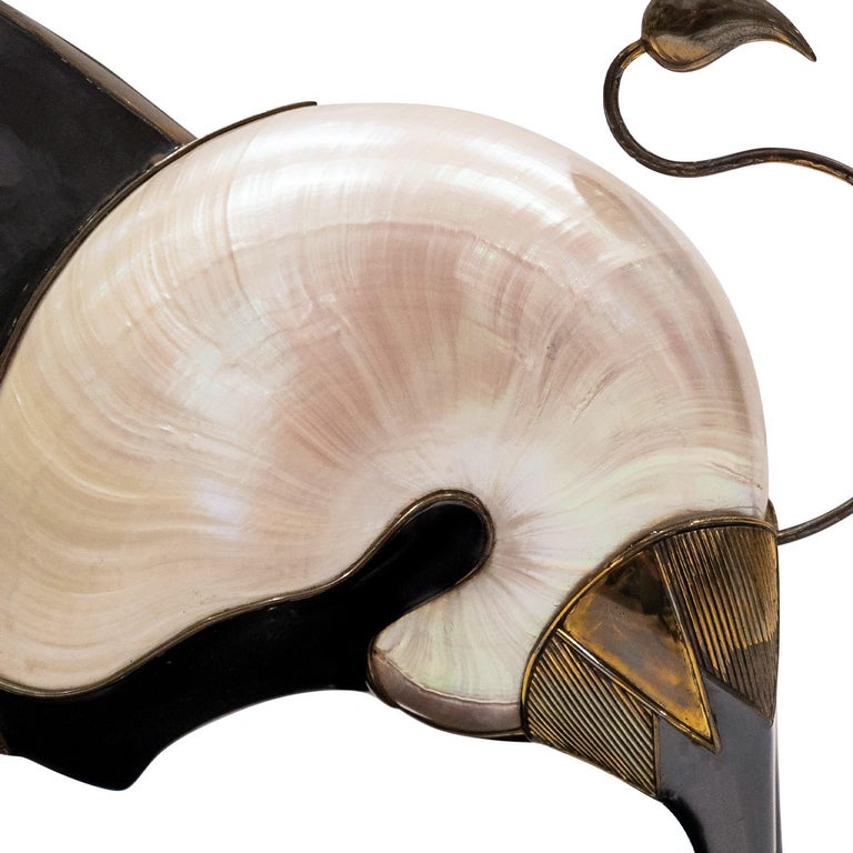 Hand-Crafted Roberto Estevez Exquisite Bull Sculpture with Sea Shells 1980s 'Signed' For Sale