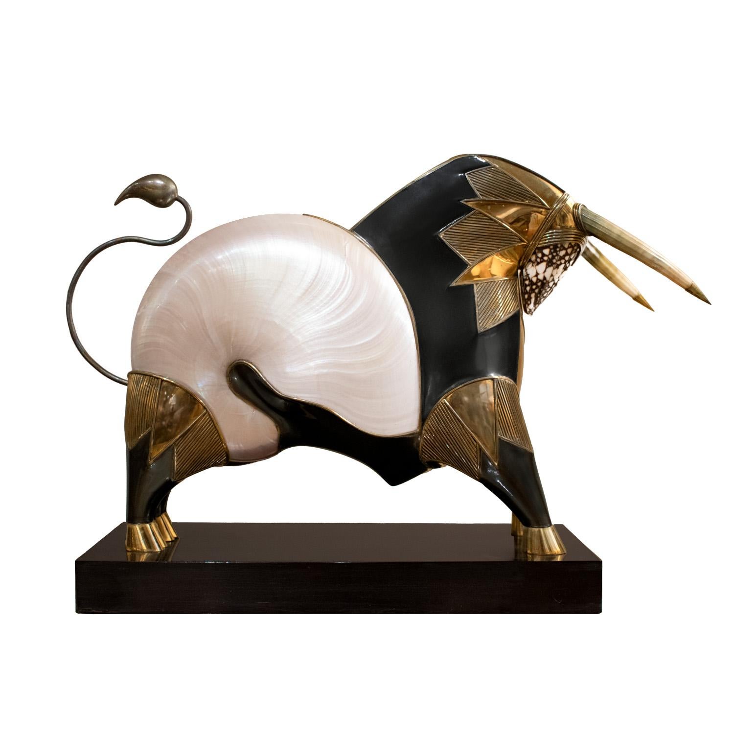 Hand-Crafted Roberto Estevez Exquisite Bull Sculpture with Sea Shells 1980s 'Signed'