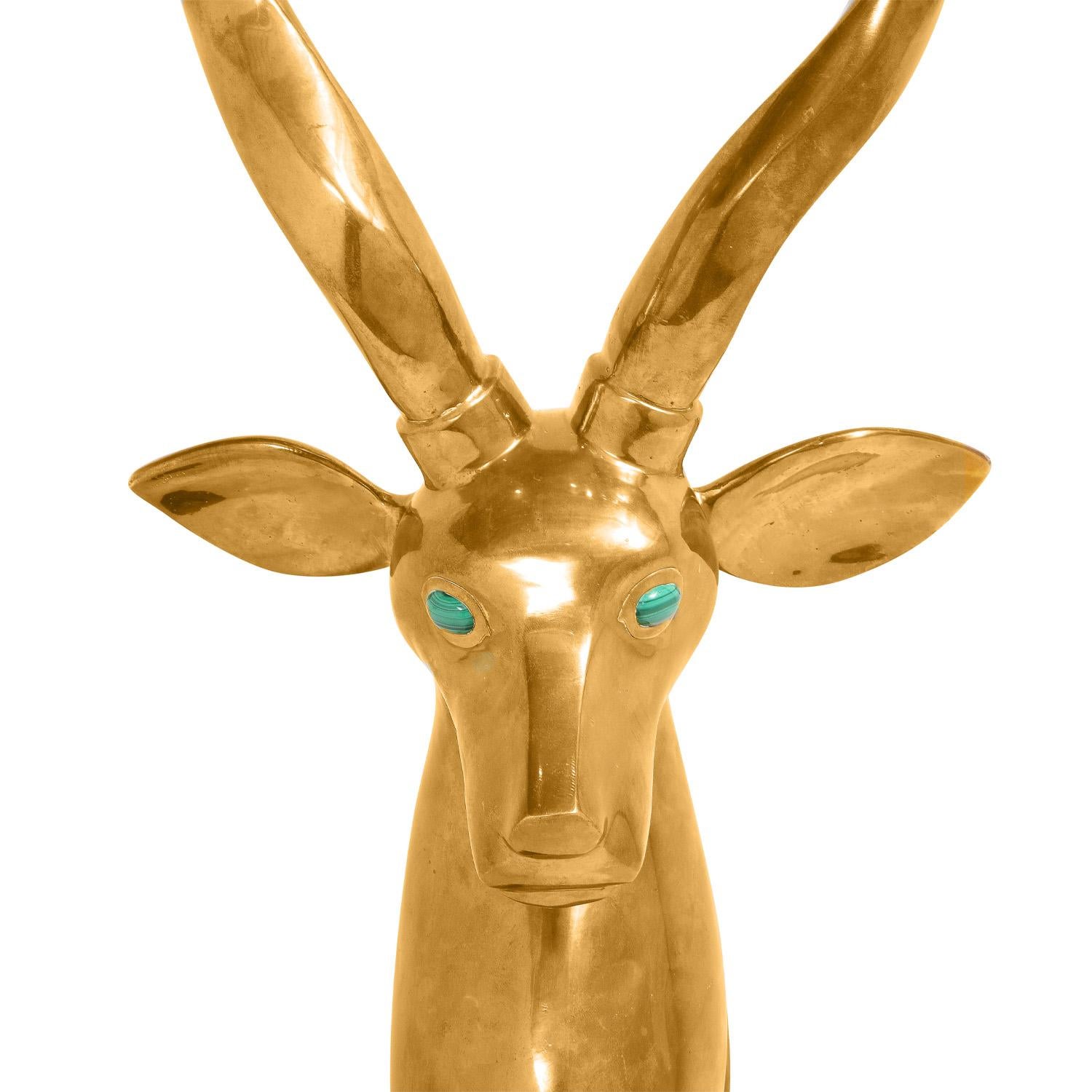Roberto Estevez Magnificent Kudu Sculpture with Malachite Eyes 1980s In Excellent Condition For Sale In New York, NY