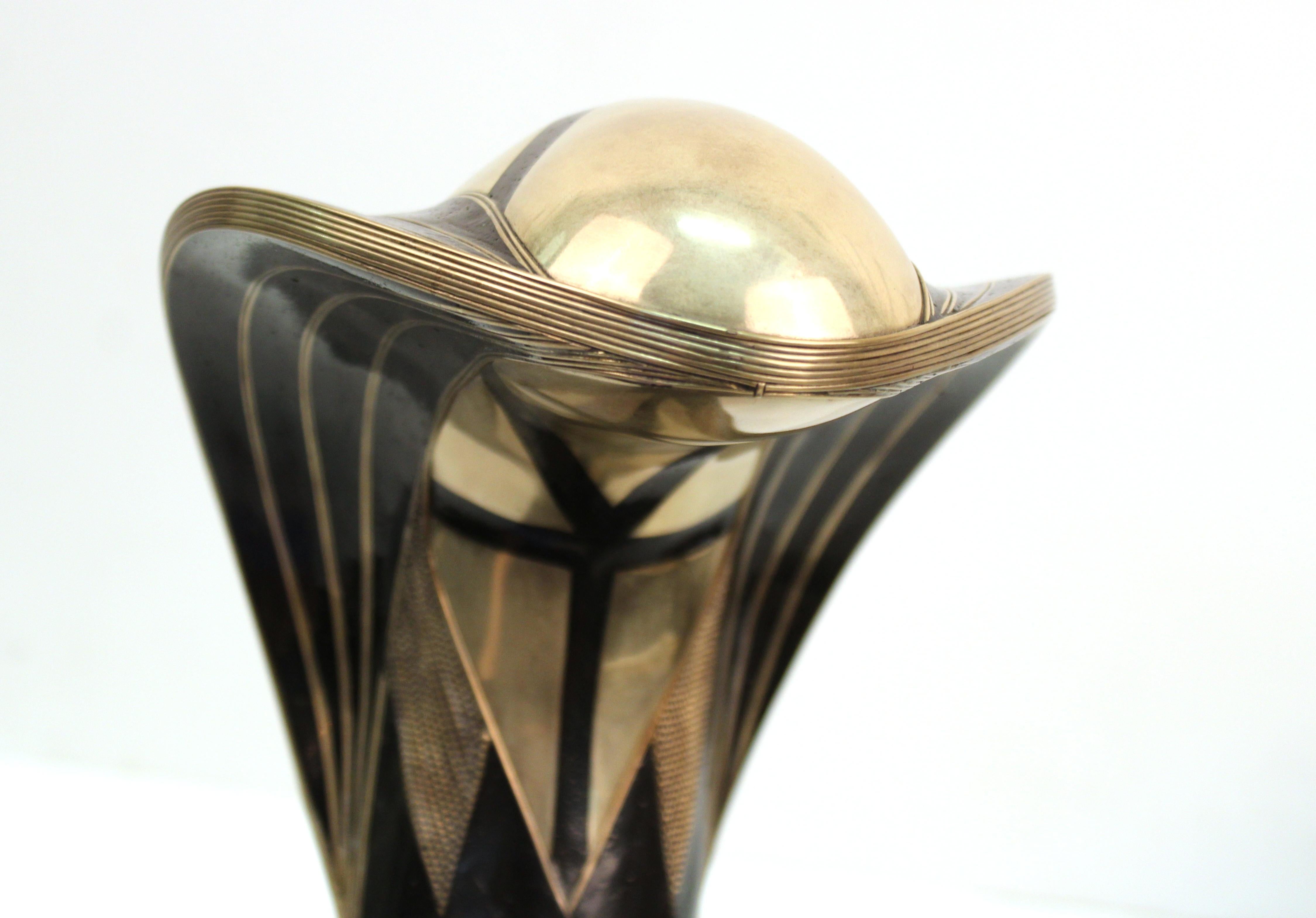 Roberto Estevez Modern 'Cobra' Bronze Sculpture with Silver and Brass Inlay 9