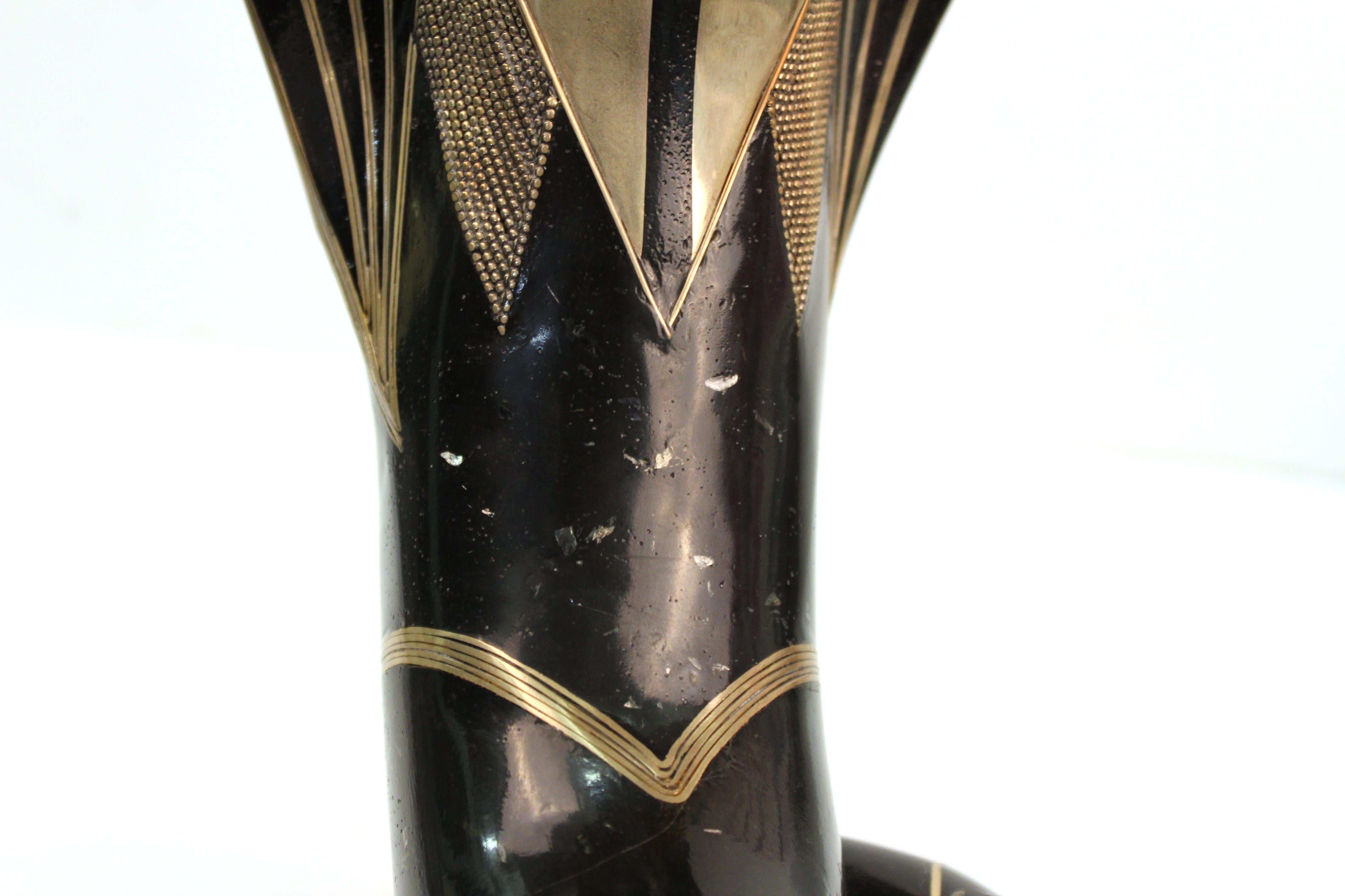 Roberto Estevez Modern 'Cobra' Bronze Sculpture with Silver and Brass Inlay 11