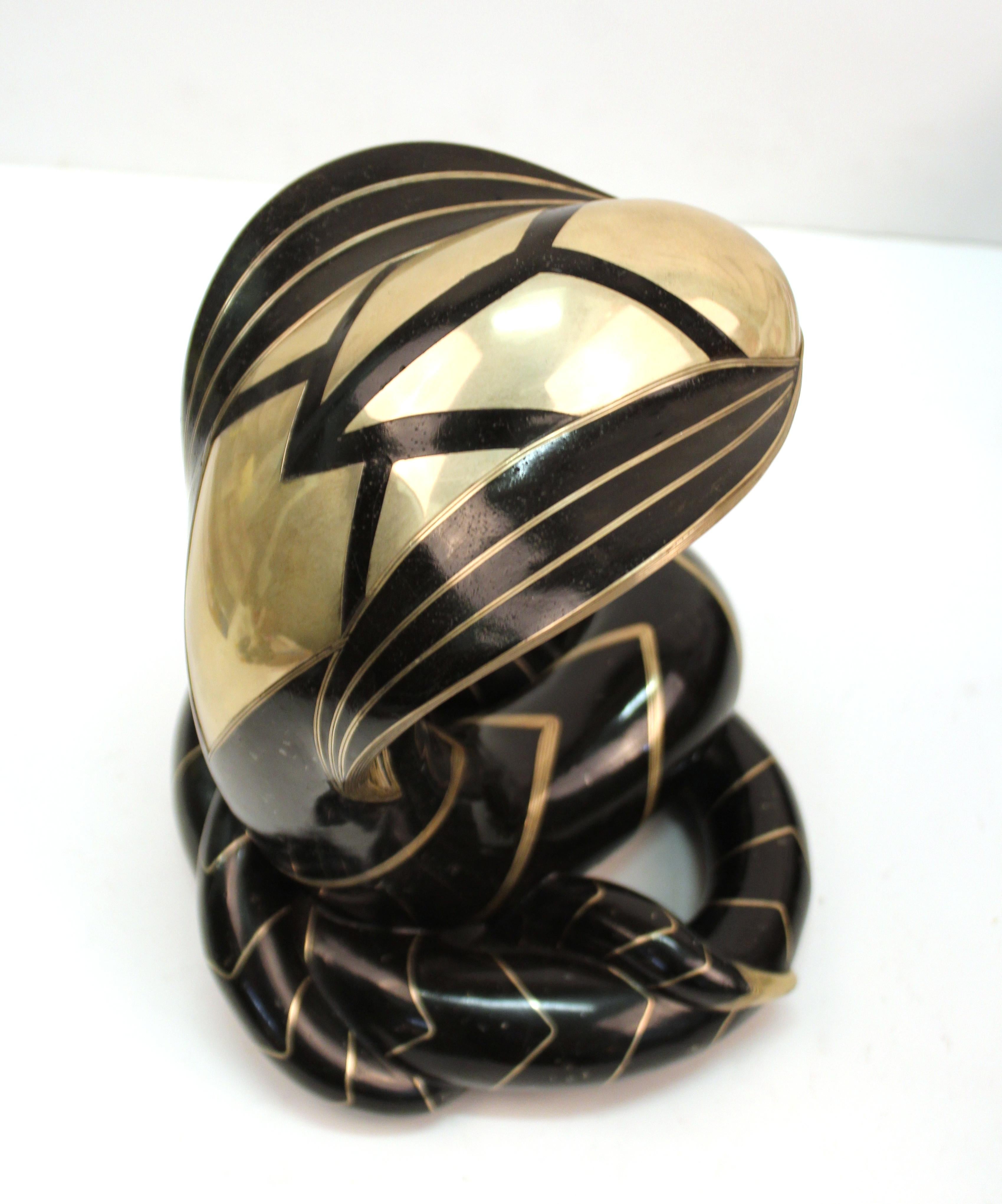 Roberto Estevez Modern 'Cobra' Bronze Sculpture with Silver and Brass Inlay 12