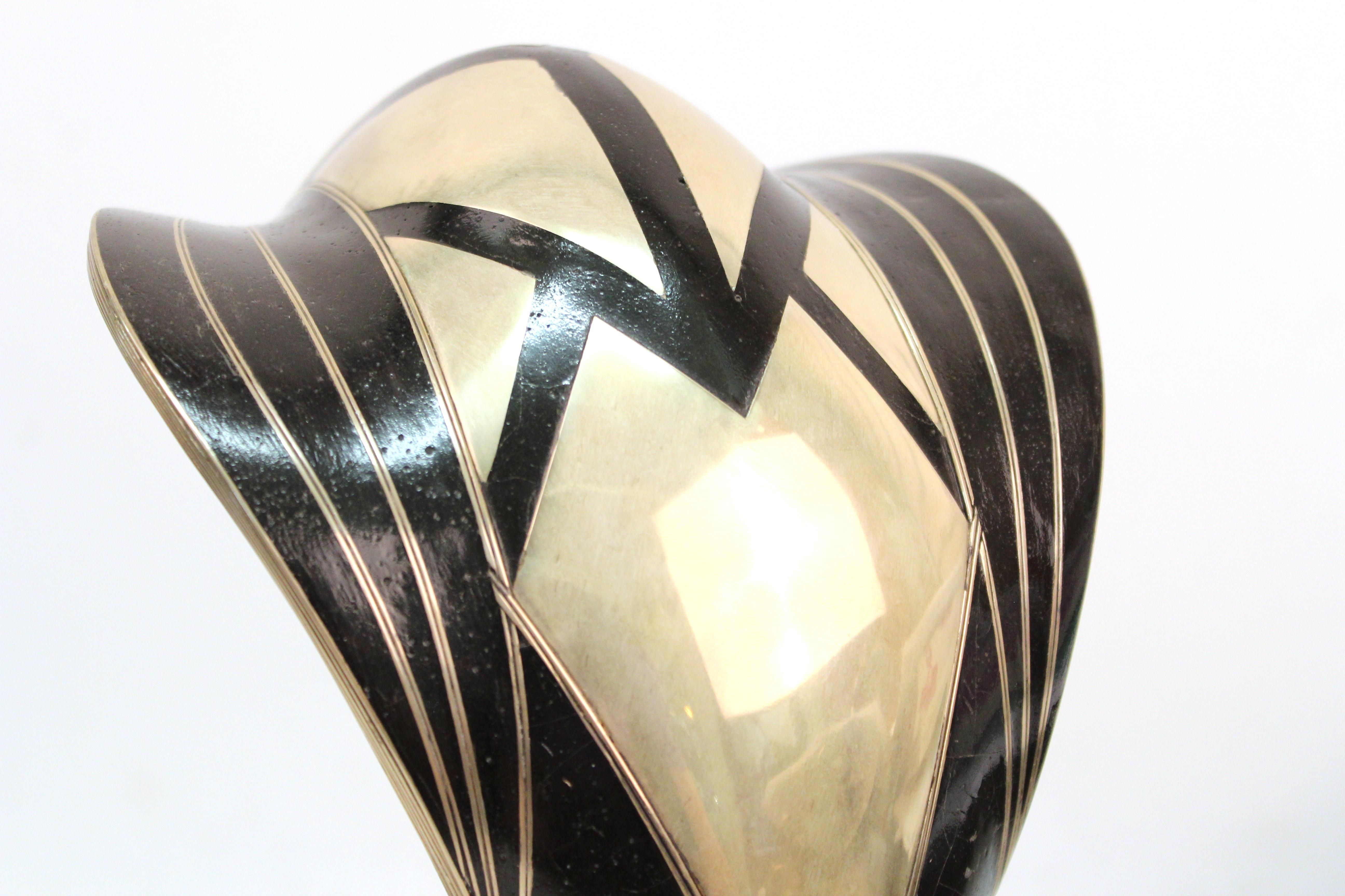 Roberto Estevez Modern 'Cobra' Bronze Sculpture with Silver and Brass Inlay 4