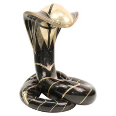 Roberto Estevez Modern 'Cobra' Bronze Sculpture with Silver and Brass Inlay