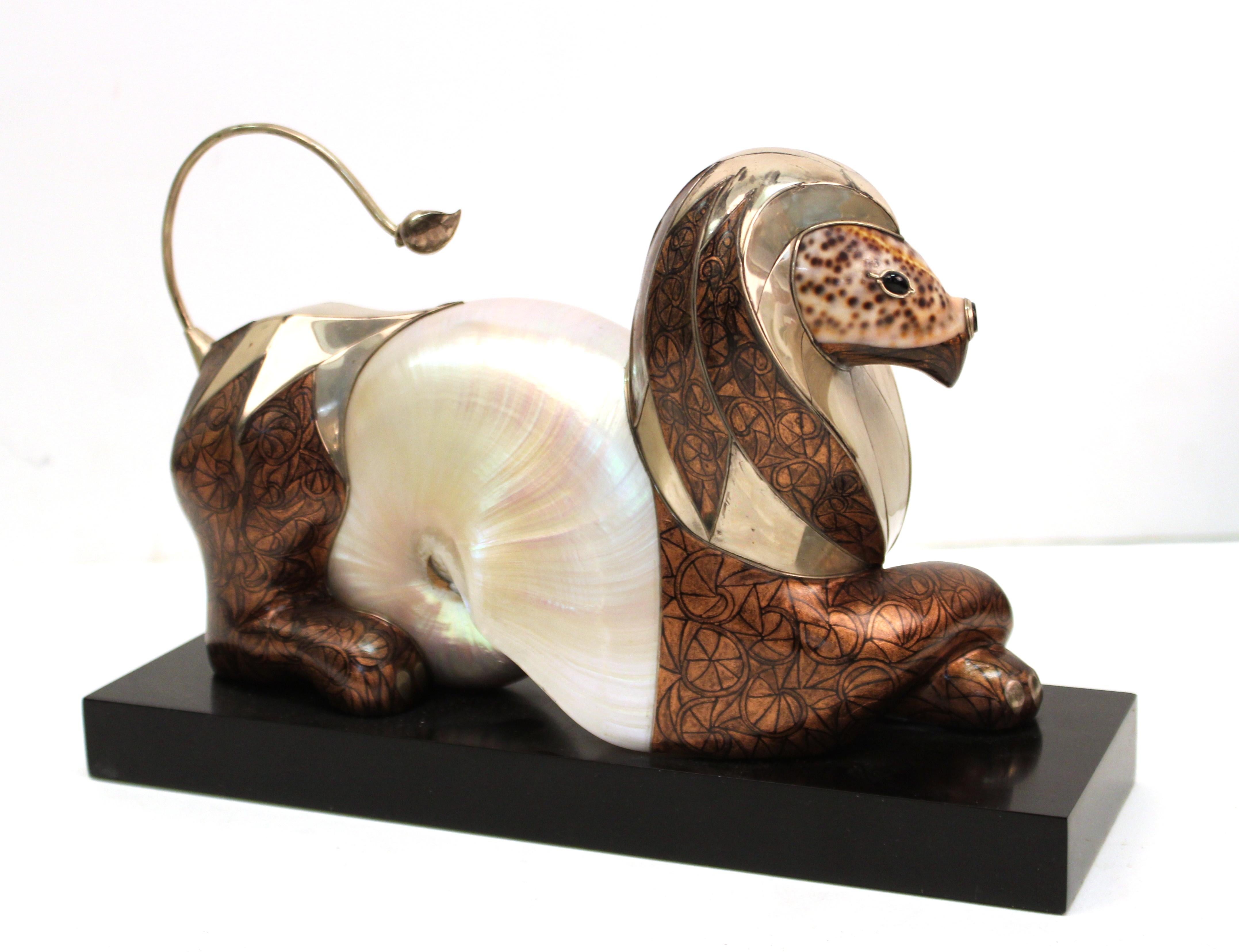 Roberto Estevez Modern Lion or Griffin Sculpture with Shell Body In Good Condition In New York, NY
