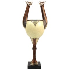 Roberto Estevez Modern Metal and Ostrich Egg Cup with Animal Handles