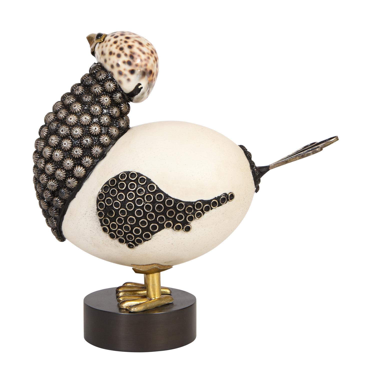 Modern Roberto Estevez Ostrich Egg and Sea Shell Bird Sculpture 1968 (Signed)