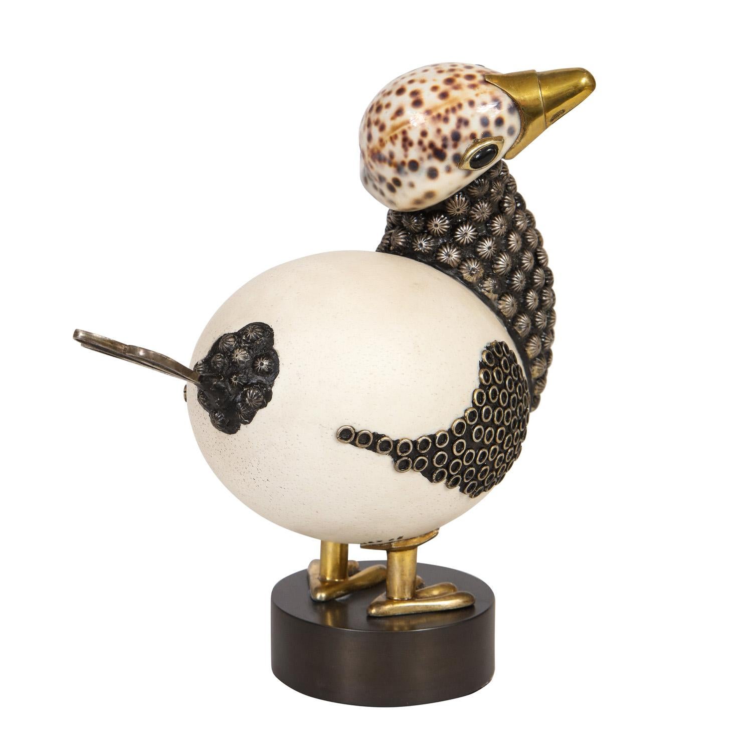 American Roberto Estevez Ostrich Egg and Sea Shell Bird Sculpture 1968 (Signed)