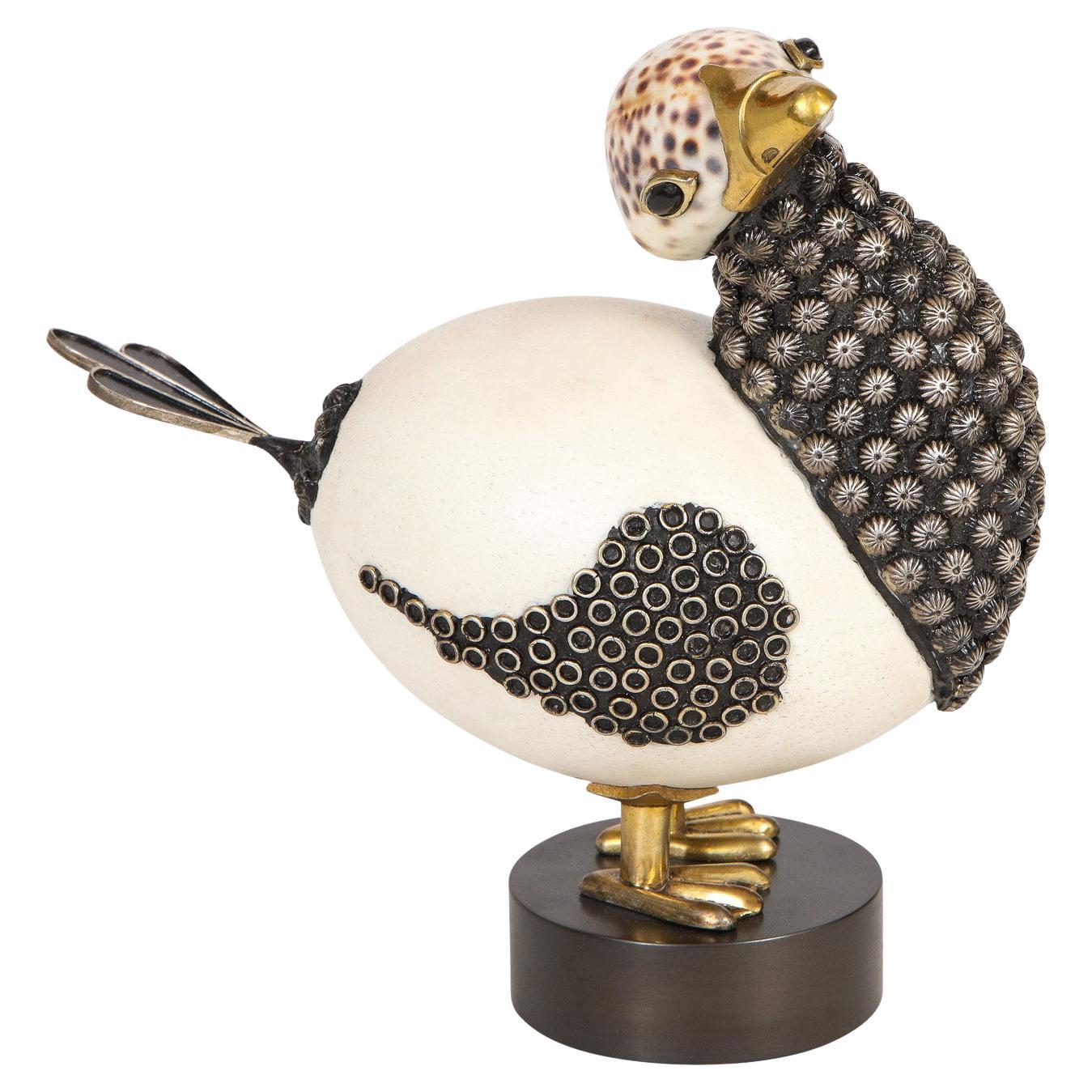 Roberto Estevez Ostrich Egg and Sea Shell Bird Sculpture 1968 (Signed)