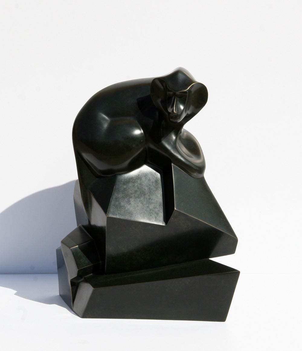 Pair of Baboons, Table Top Bronze Sculptures by Roberto Estevez For Sale 3
