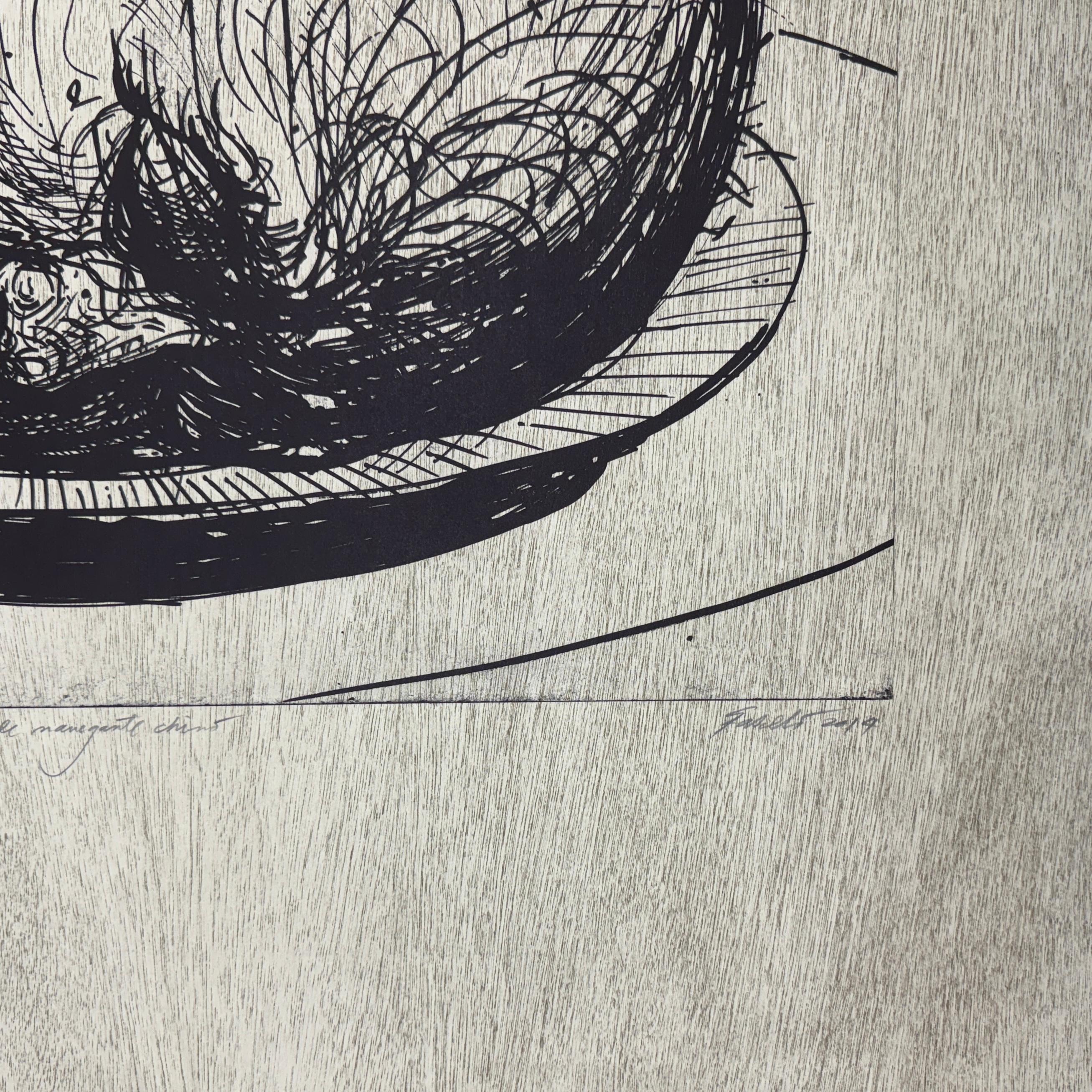 Sogno del marinaio cinese 2014 litografia originale firmata su blocco di legno 52x40in surrea - Print di Roberto Fabelo