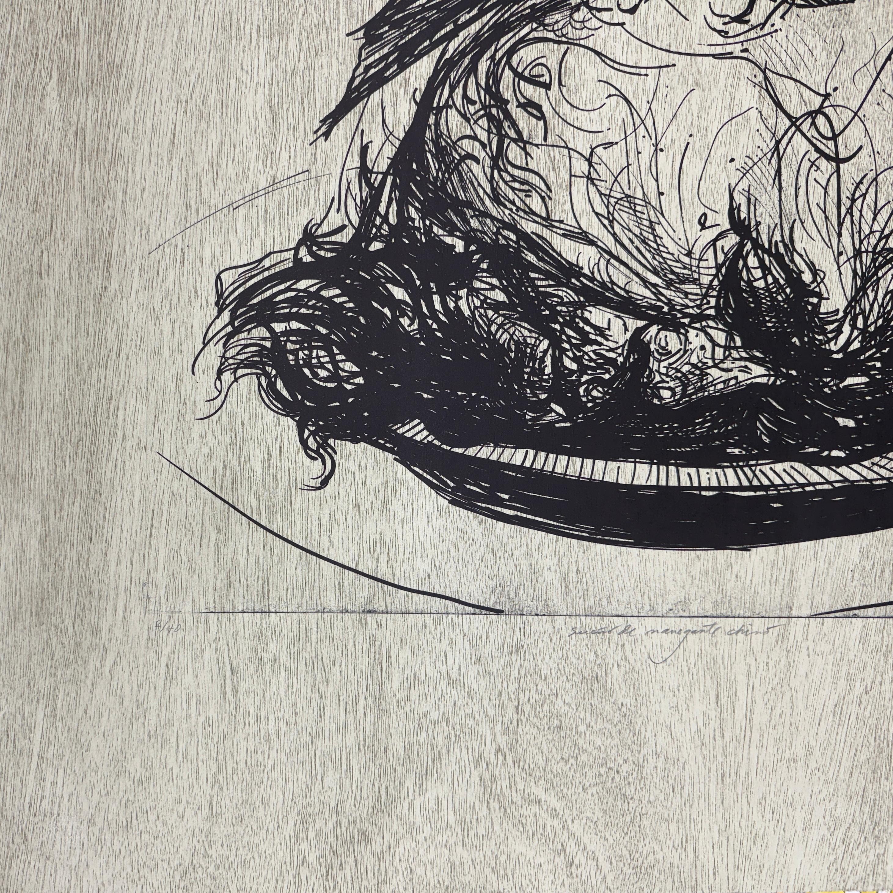 Sogno del marinaio cinese 2014 litografia originale firmata su blocco di legno 52x40in surrea - Print Moderno di Roberto Fabelo