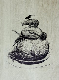 Sogno del marinaio cinese 2014 litografia originale firmata su blocco di legno 52x40in surrea