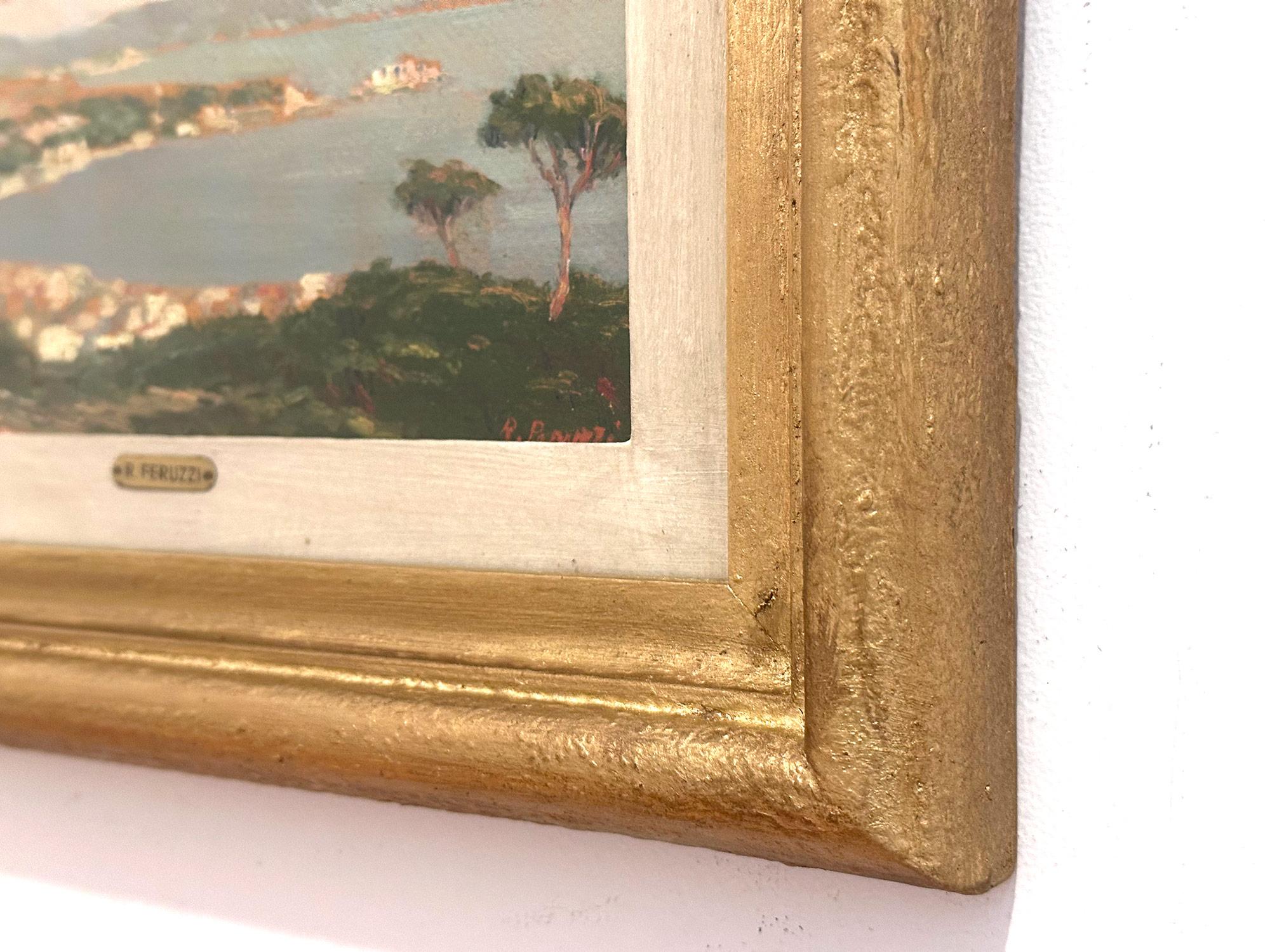„View of Capri“ Italienisches farbenfrohes impressionistisches Ölgemälde auf Karton, gerahmt 8