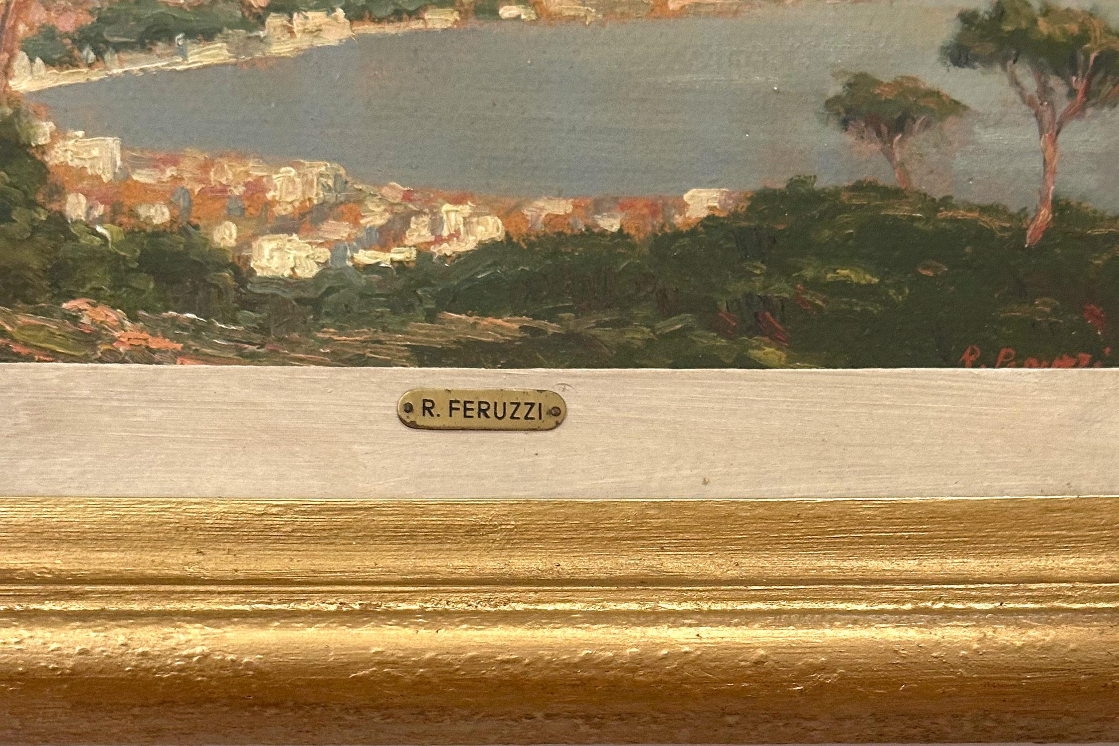 „View of Capri“ Italienisches farbenfrohes impressionistisches Ölgemälde auf Karton, gerahmt 10