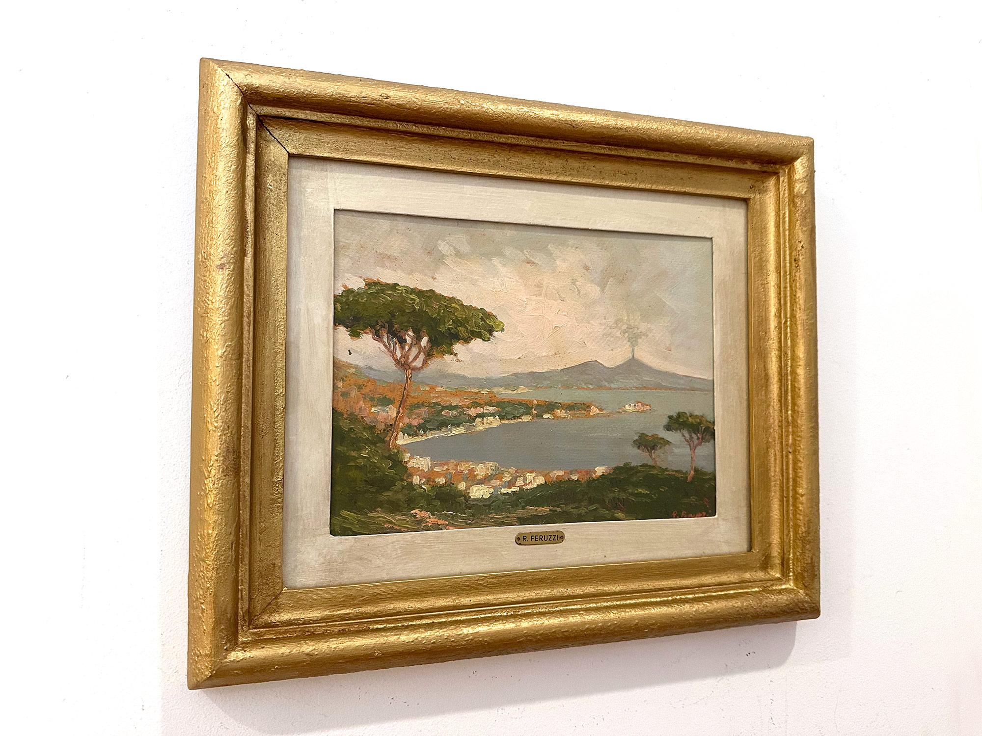 „View of Capri“ Italienisches farbenfrohes impressionistisches Ölgemälde auf Karton, gerahmt 12