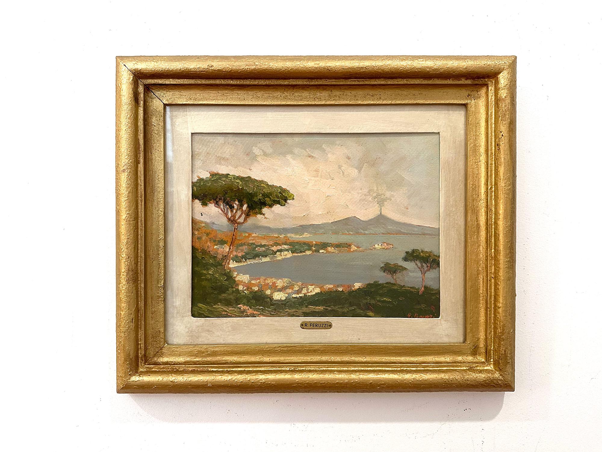 „View of Capri“ Italienisches farbenfrohes impressionistisches Ölgemälde auf Karton, gerahmt 13