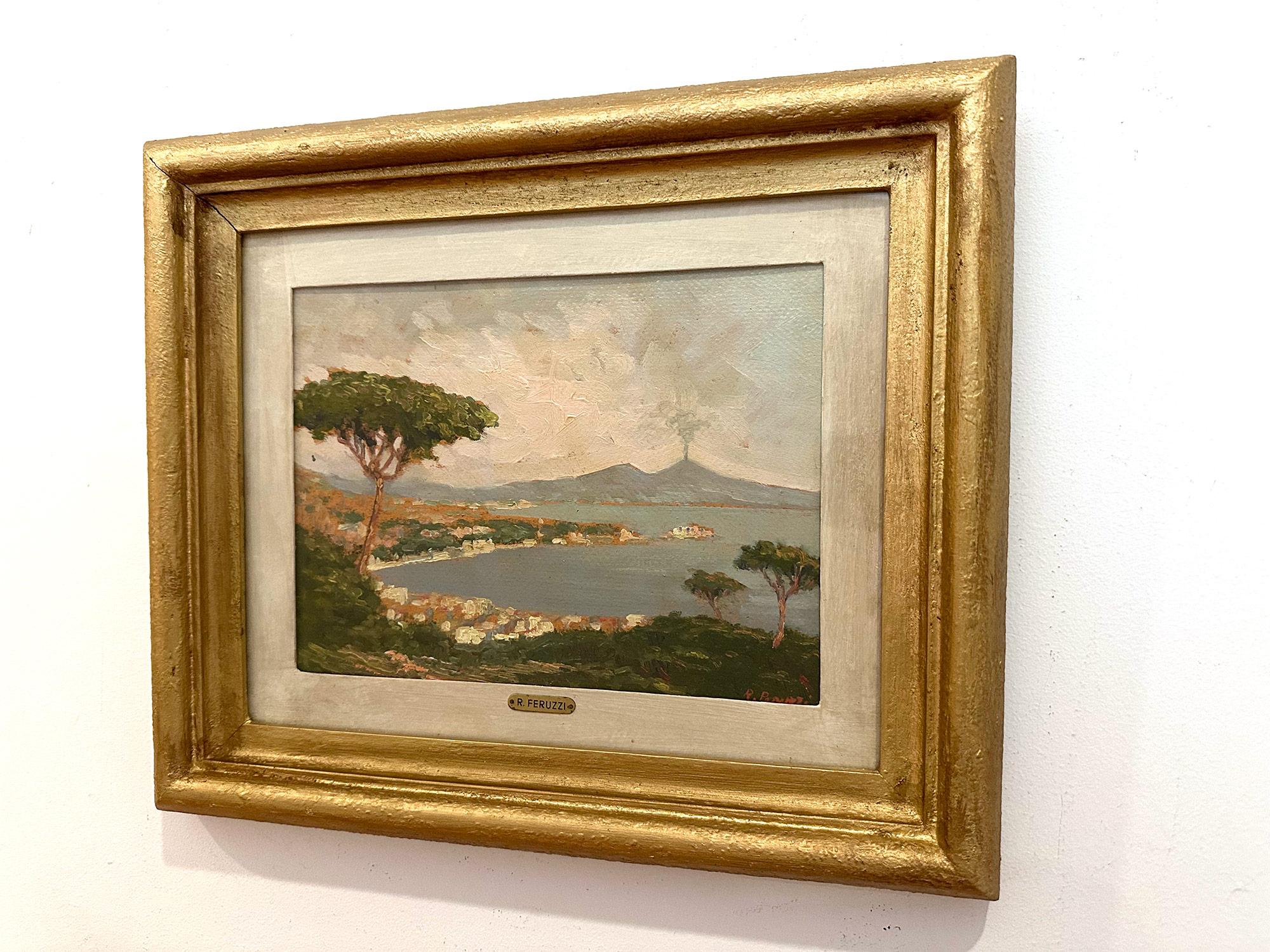 „View of Capri“ Italienisches farbenfrohes impressionistisches Ölgemälde auf Karton, gerahmt 14