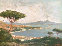 "View of Capri" Italian Colorful Impressionist Oil Painting on Board Framed