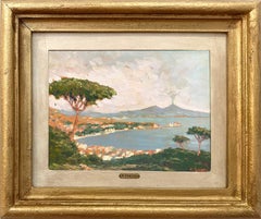 "View of Capri" Italian Colorful Impressionist Oil Painting on Board Framed