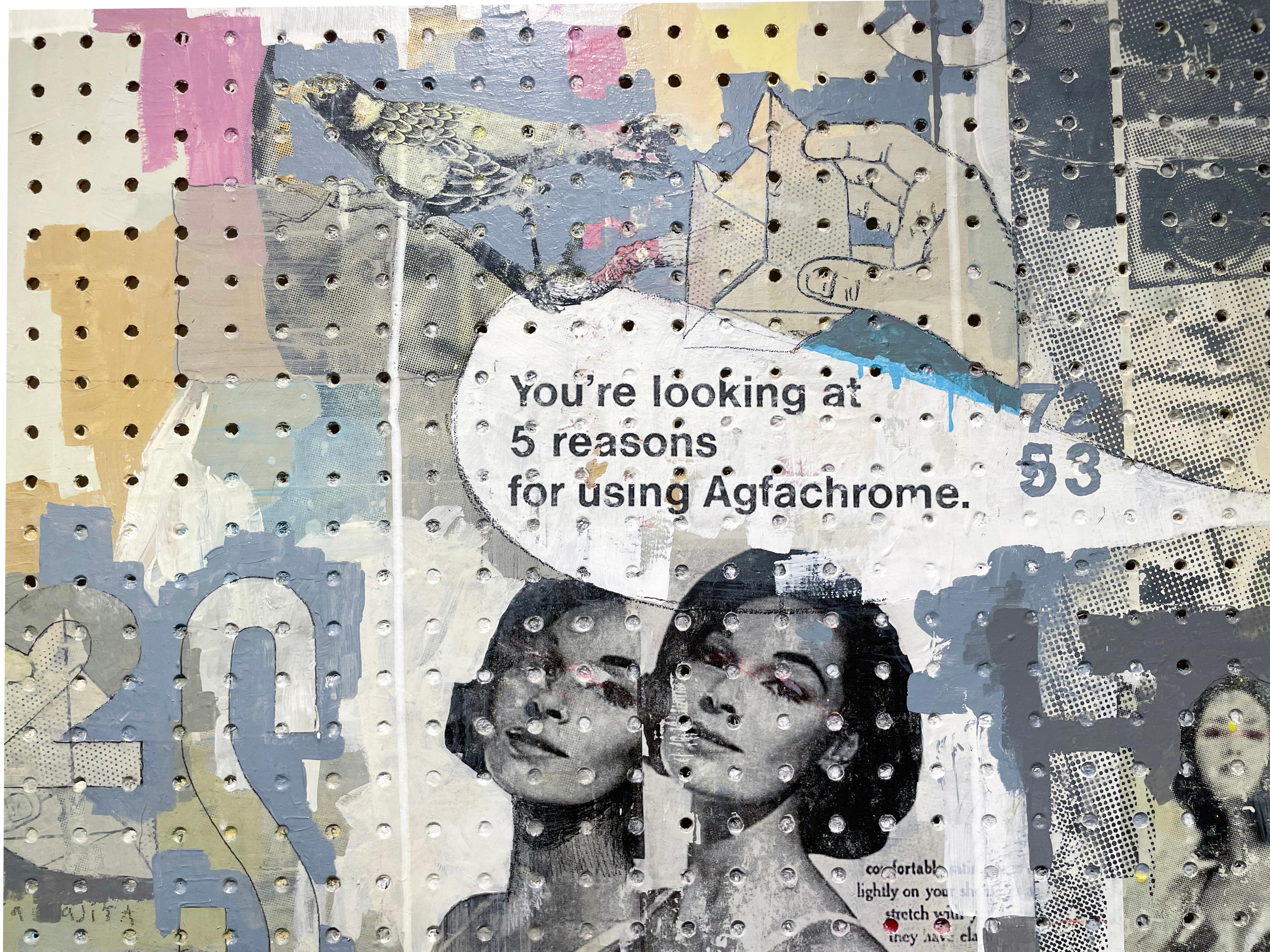 Agfachrome, Mixed Media  Painting on tempered wood pegboard For Sale 3