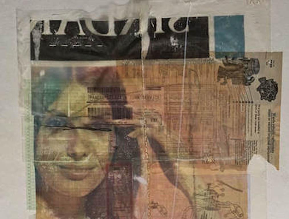 Paura di essere catturati, ritratto a collage in tecnica mista in vendita 1