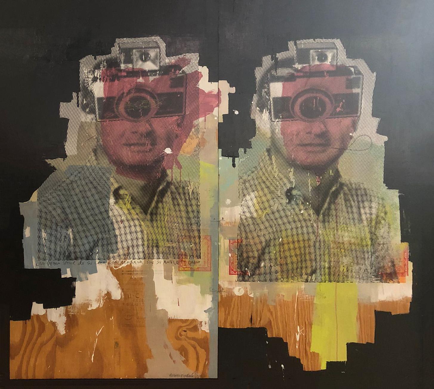 No debió salir de su Casa esa Mañana sin su Amuleto Chino, 2011
Acrylique, graphite, pastels à l'huile et transferts sur bois
Taille de l'image : 47.6 in. H x 48 in. W
Taille du cadre : 48.6 in. H  x 49 in. l x 2,54 cm D
Média mixte unique en son