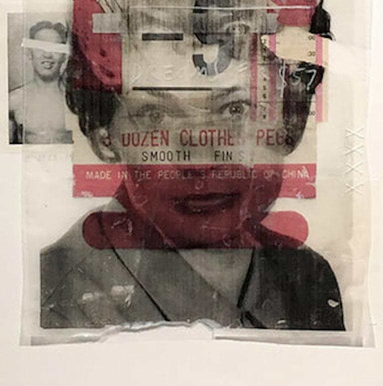 One Dozen Dreams, 2014
Mixed Media on %100 Cotton Paper
Found images transferred to acetate film, collage, acrylics, and graphite. 
Image size: 15 in. H x 11 in. W
Frame size: 19 in. H x 15 in. W
Fiber thread.