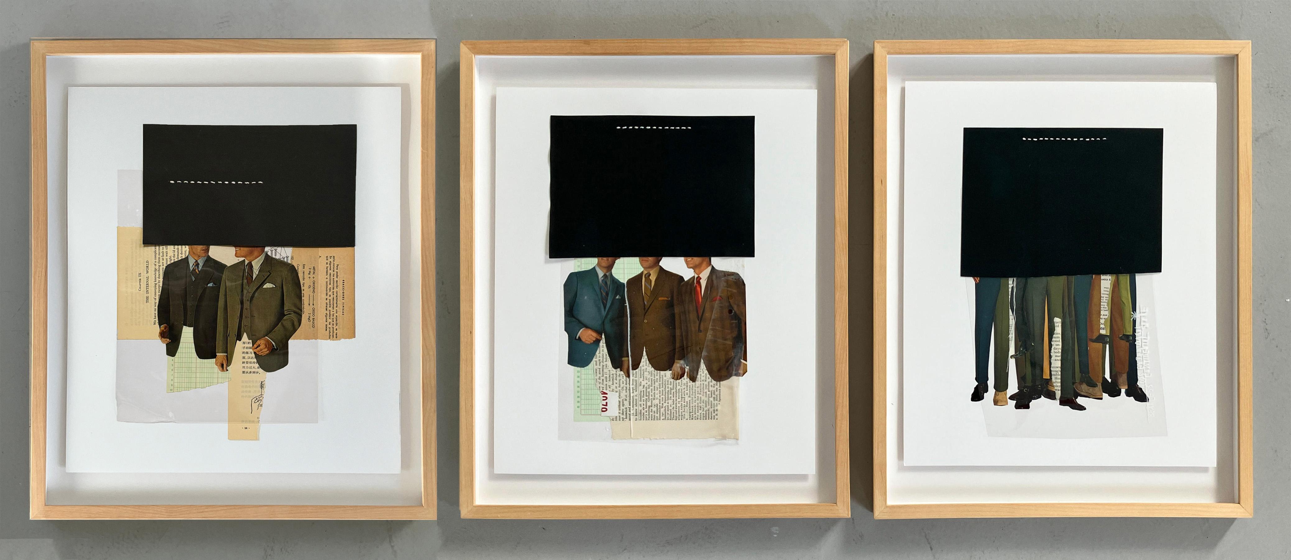 Set di 3 opere d'arte. Collage a tecnica mista, con cornice in vendita 8
