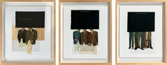 Conjunto de 3 obras de arte. Collages de técnica mixta, enmarcados