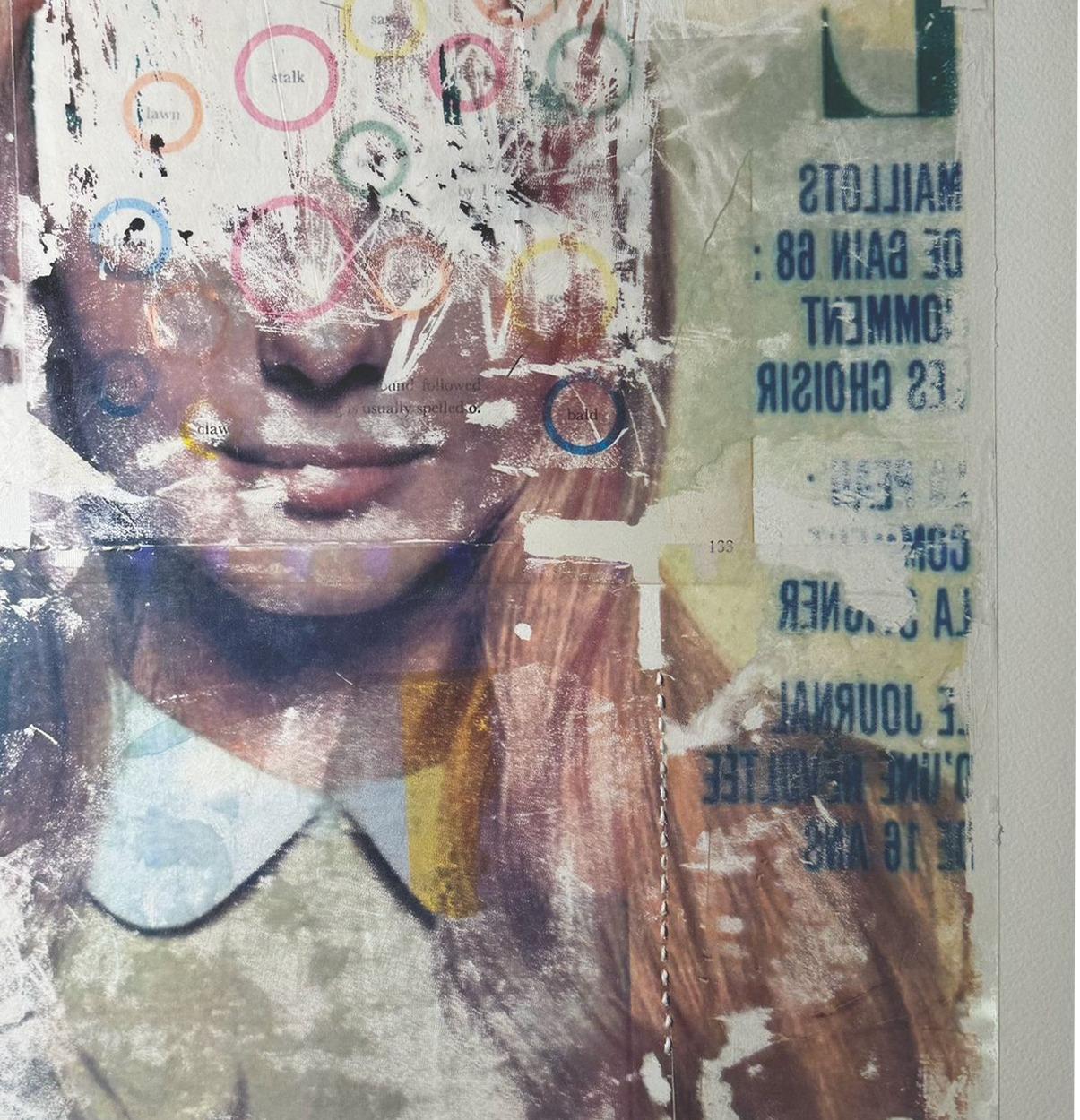 Stalk, 2024 di Roberto Fonfría
Collage a tecnica mista (trasferimento acrilico),  pellicola di poliestere d'archivio, filo) su carta acquerello
Dimensioni dell'immagine: 20 pollici. H. H. x 16