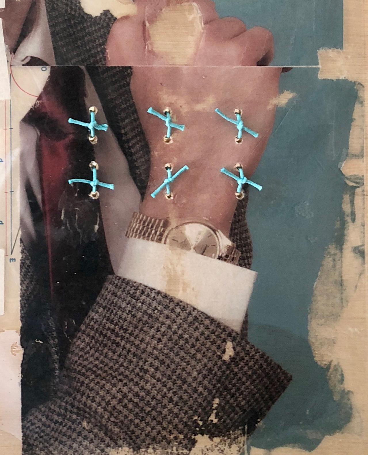 Untitled, 2020
Mix media
Image size: 24 in. H x  17.91 in. W
Collage, image transfer on acetate film, nylon cables ties, oil pastel 
Wood panel
One of a Kind
_________________________________
Roberto Fonfría lives and works in Miami, Fl 
He was born
