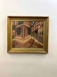 Fontaine à Bel-air, Geneva par Roberto Gherardi - Huile sur bois 54x62 cm