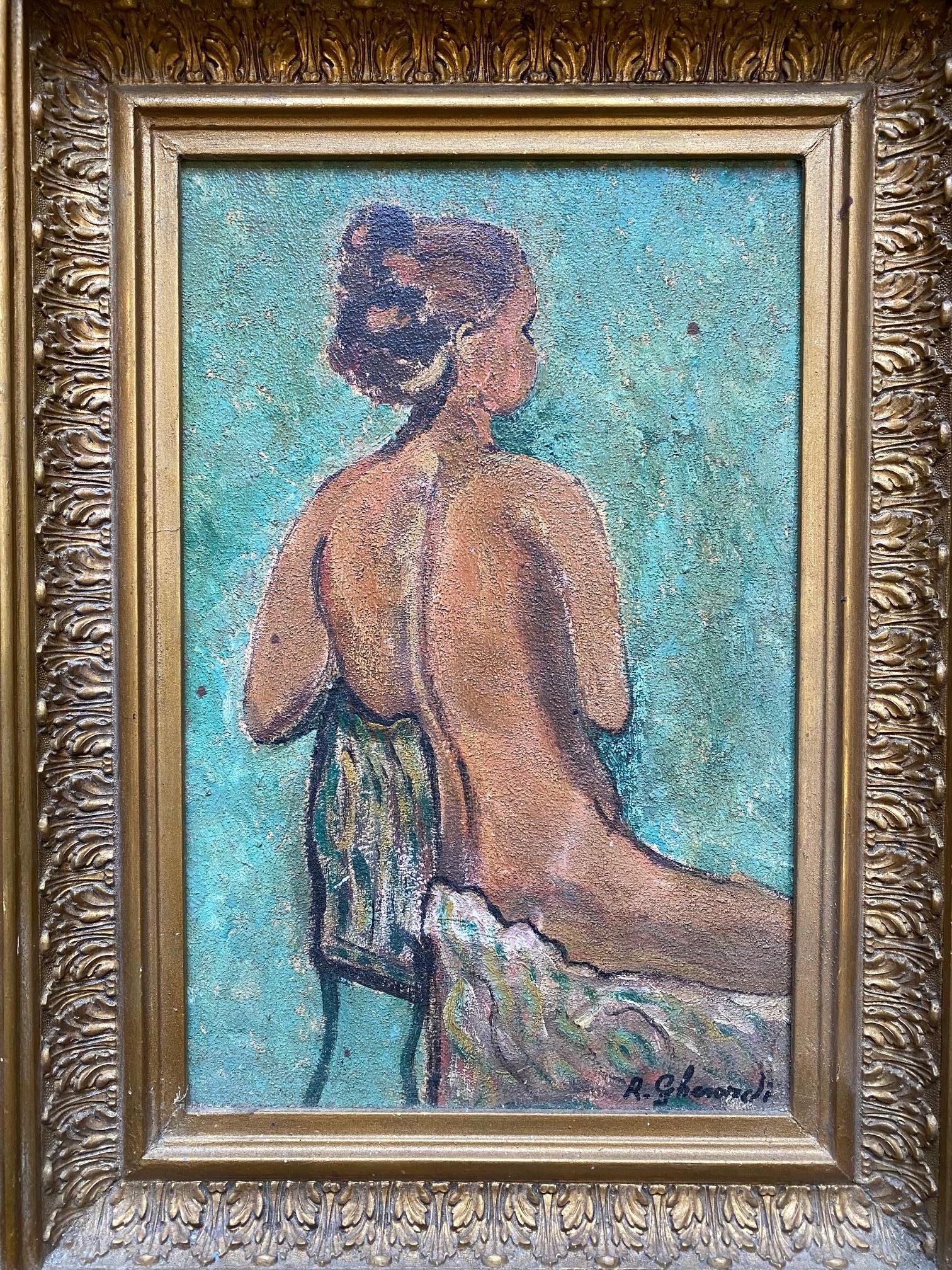 Desnudo visto de espaldas de Roberto Gherardi - Óleo sobre lienzo 22x34 cm en venta 1