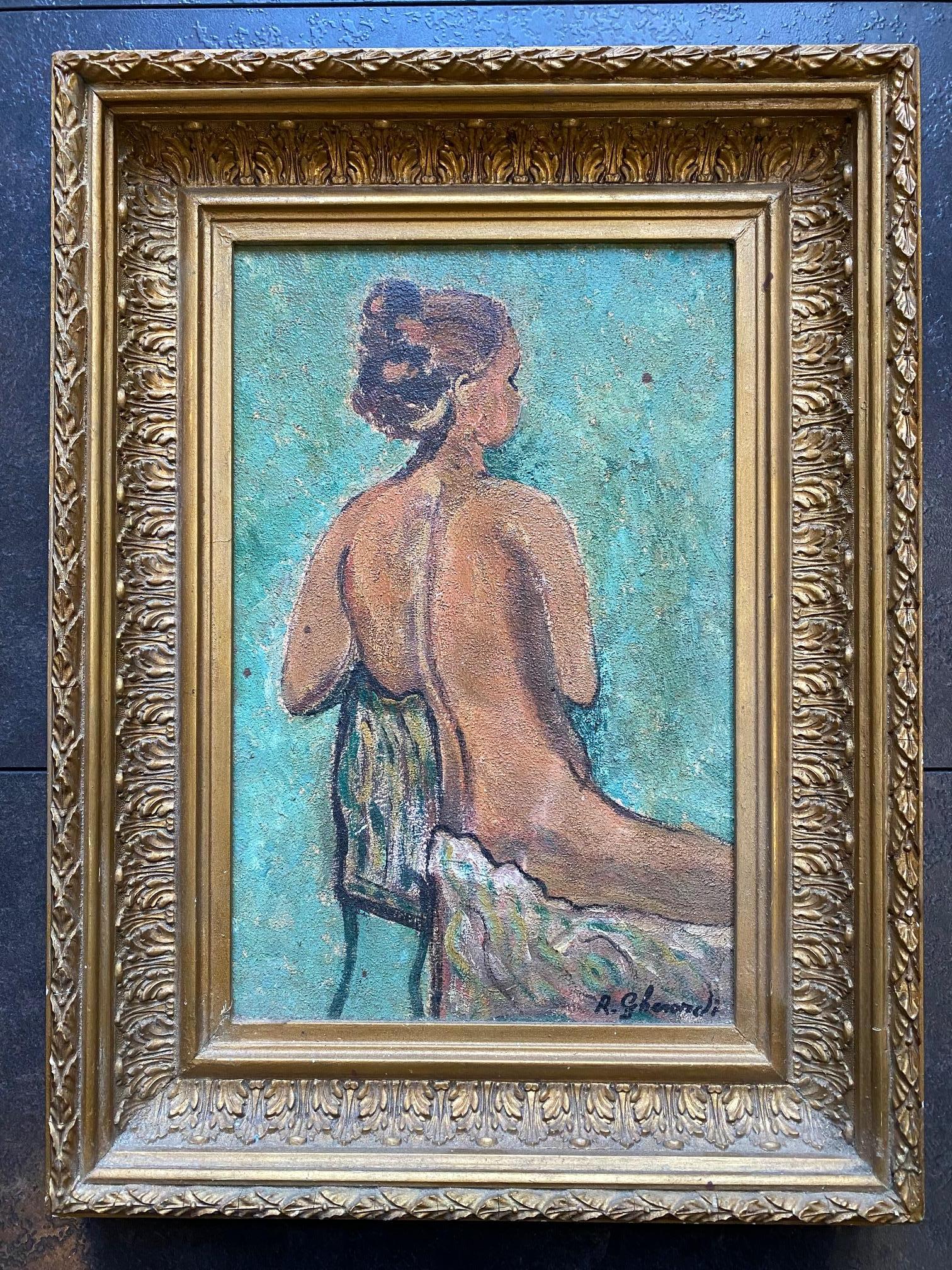 Nude seen from behind by Roberto Gherardi - Oil on canvas 22x34 cm For Sale 1