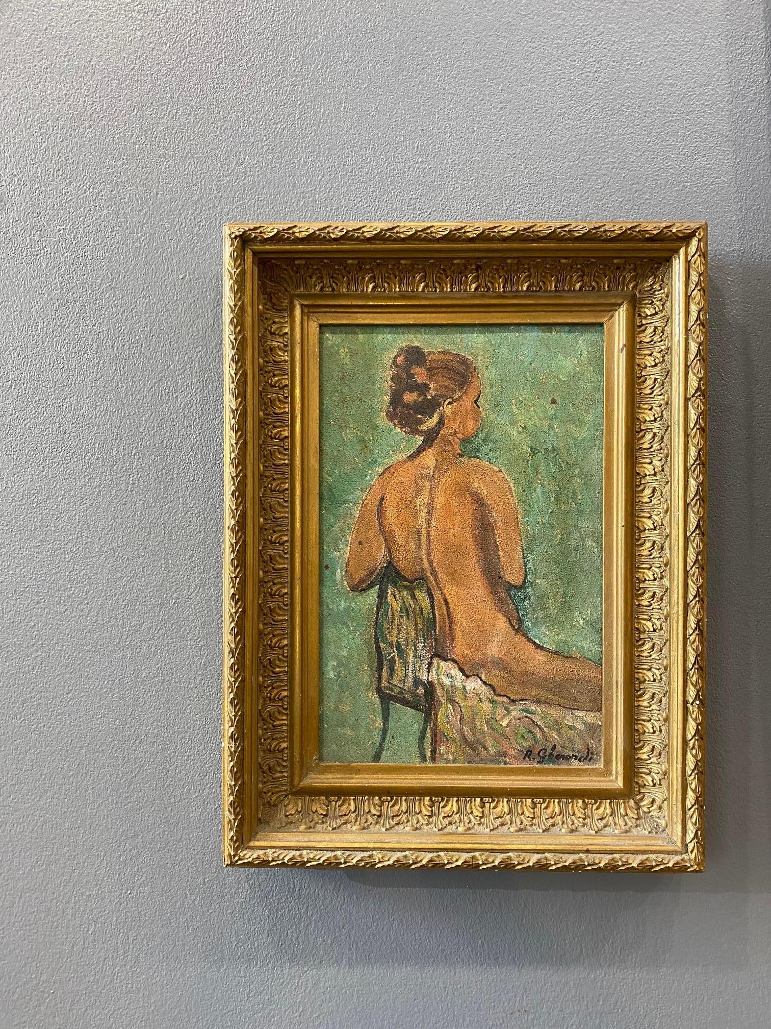 Nude seen from behind by Roberto Gherardi - Oil on canvas 22x34 cm For Sale 3