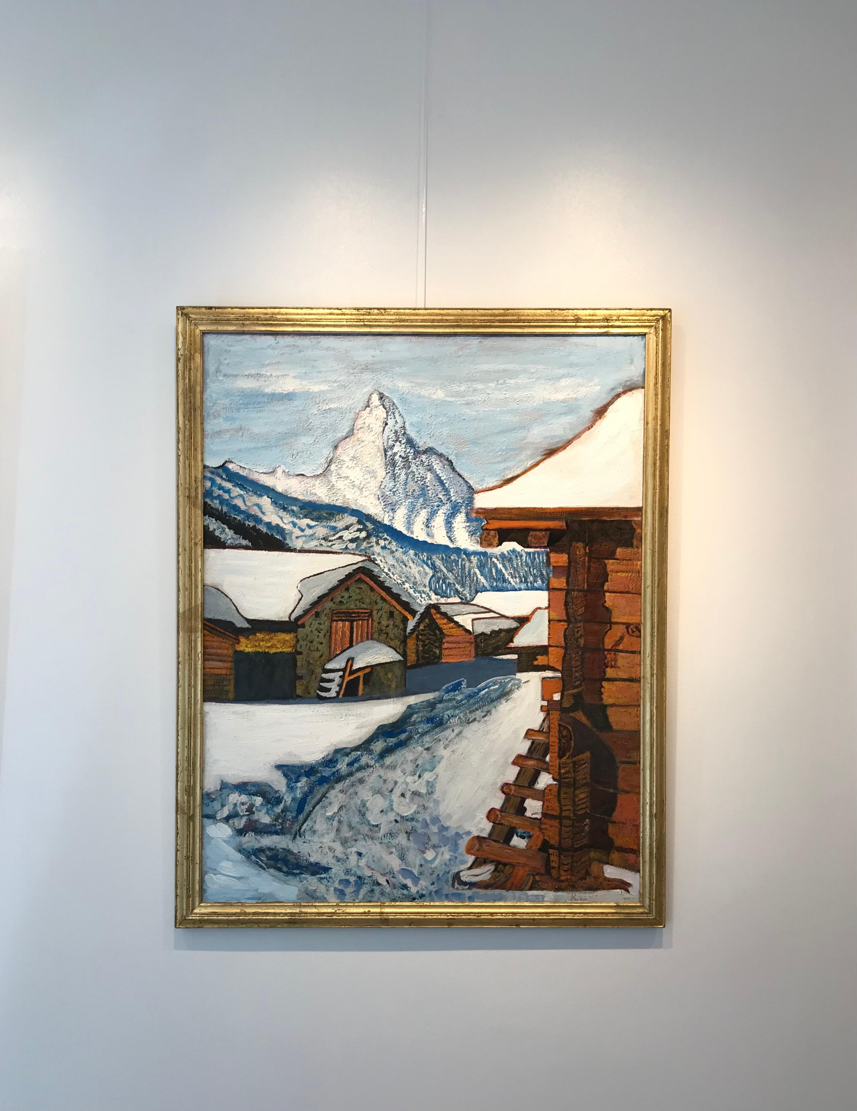 Snow-covered chalets - Painting by Roberto Gherardi