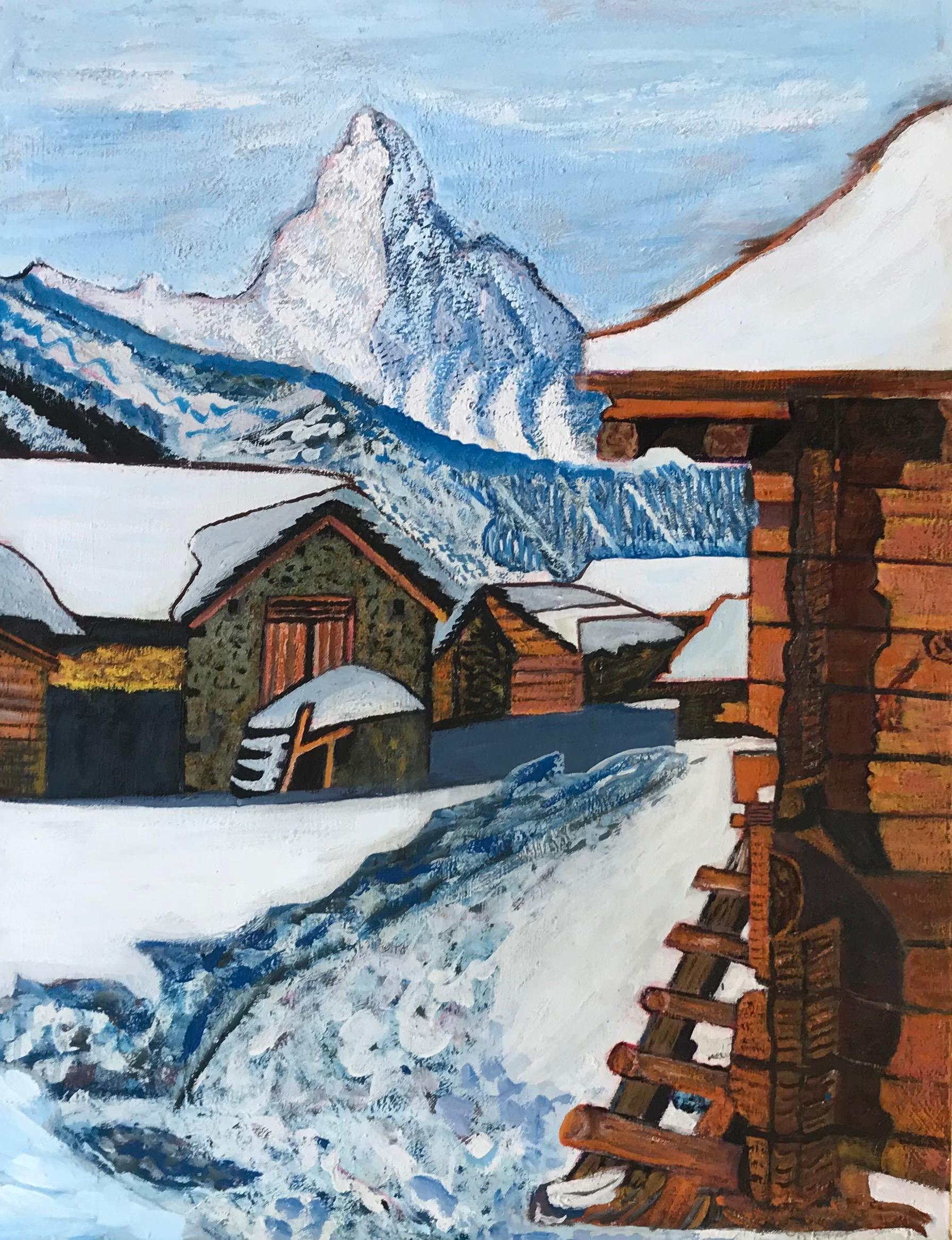 Roberto Gherardi Landscape Painting - Snow-covered chalets