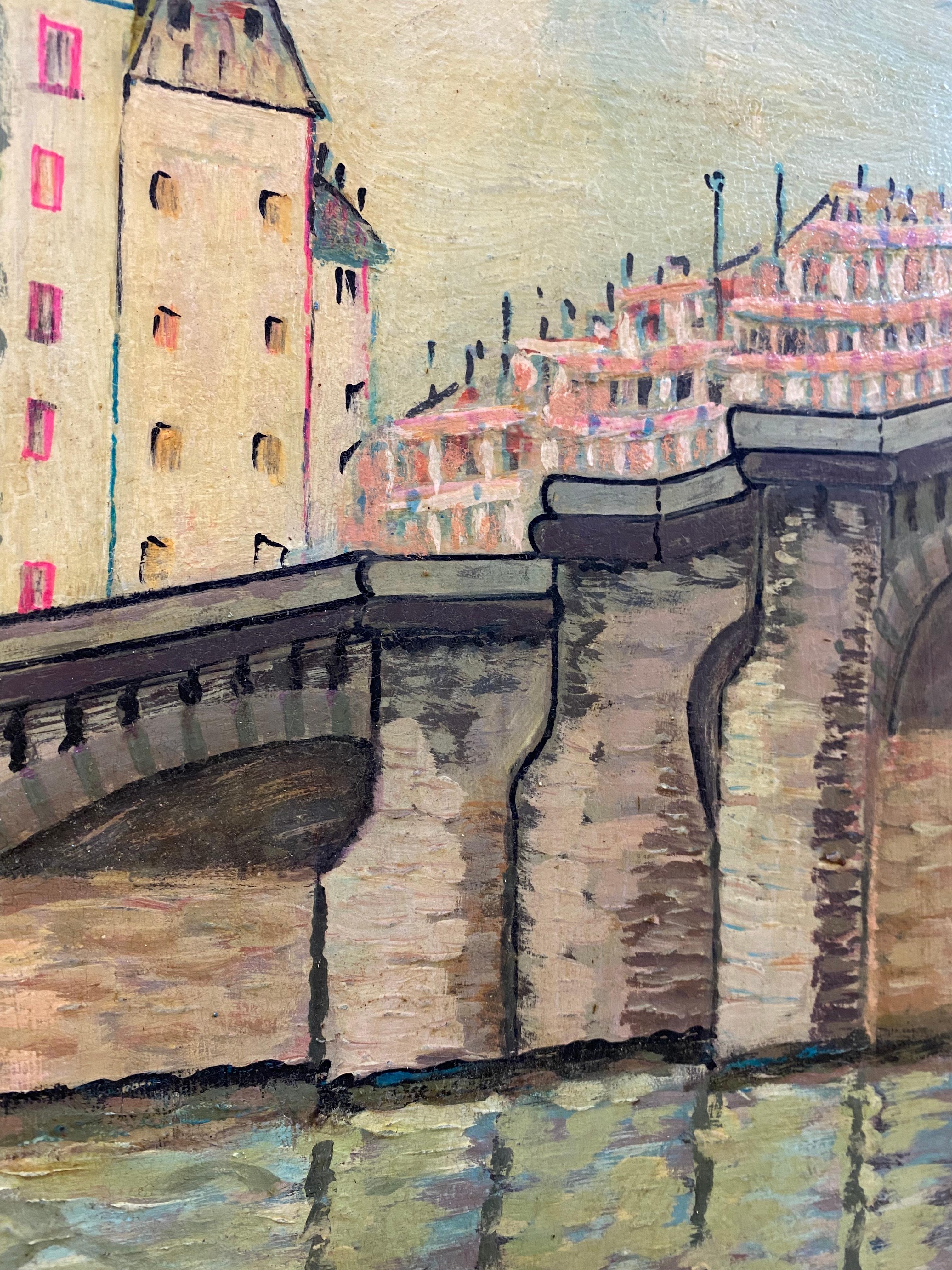 Un pont à Paris von Roberto Gherardi - Öl auf Holz 43x52 cm im Angebot 4