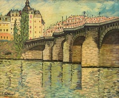 Un pont à Paris par Roberto Gherardi - Huile sur bois 43x52 cm