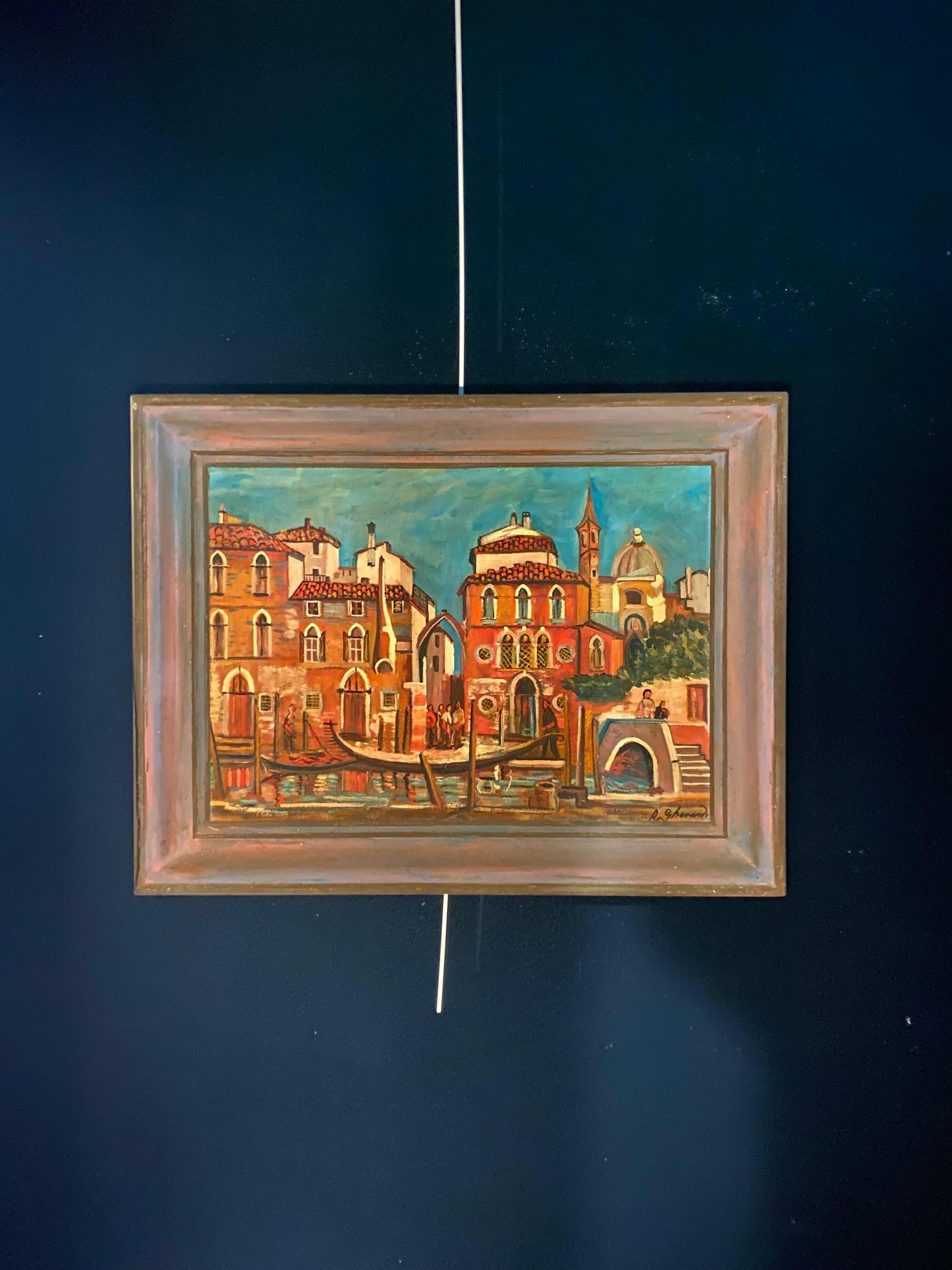 Venise de Roberto Gherardi - Huile sur bois 41x56 cm en vente 2