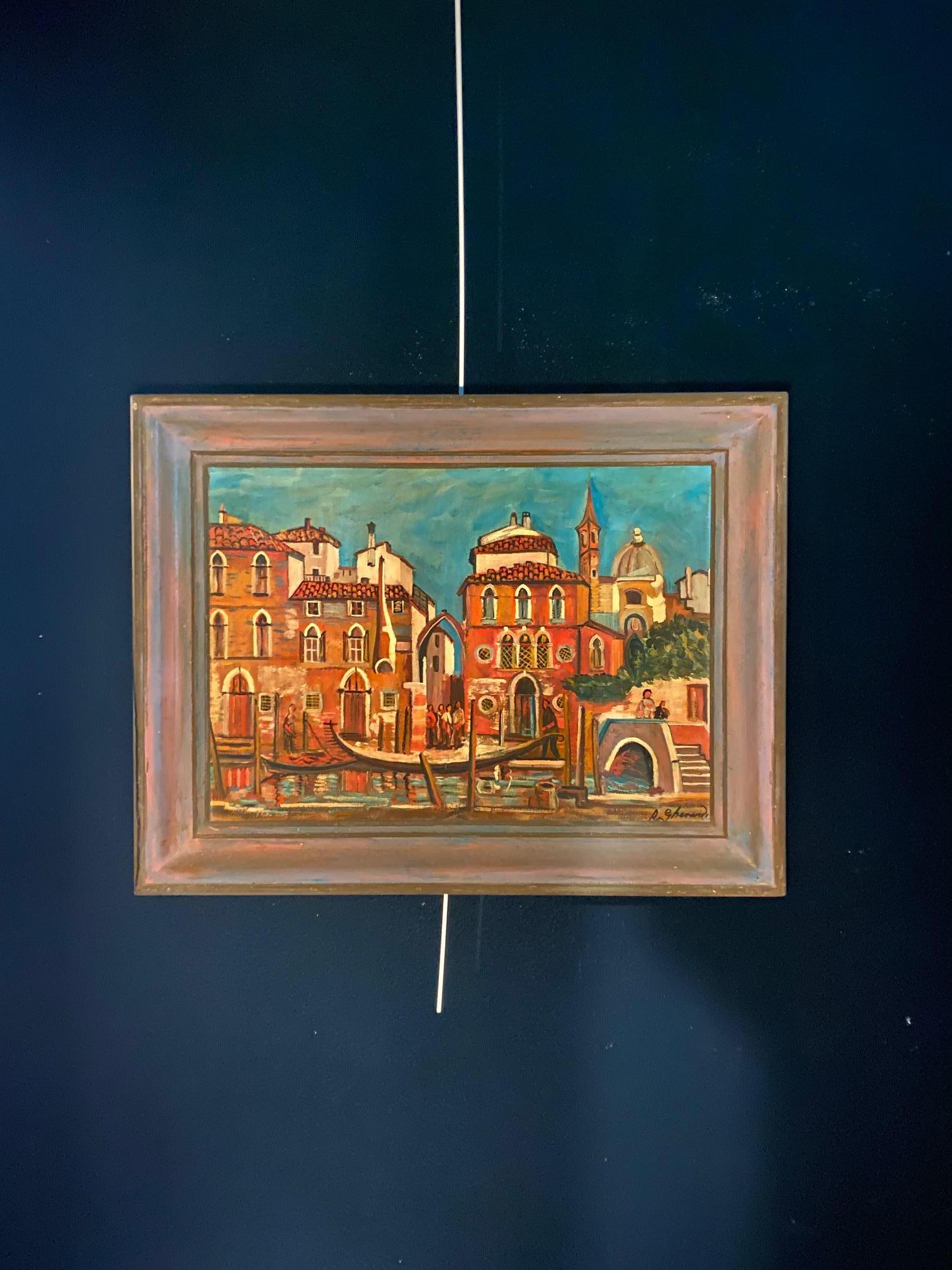 Venise de Roberto Gherardi - Huile sur bois 41x56 cm en vente 1