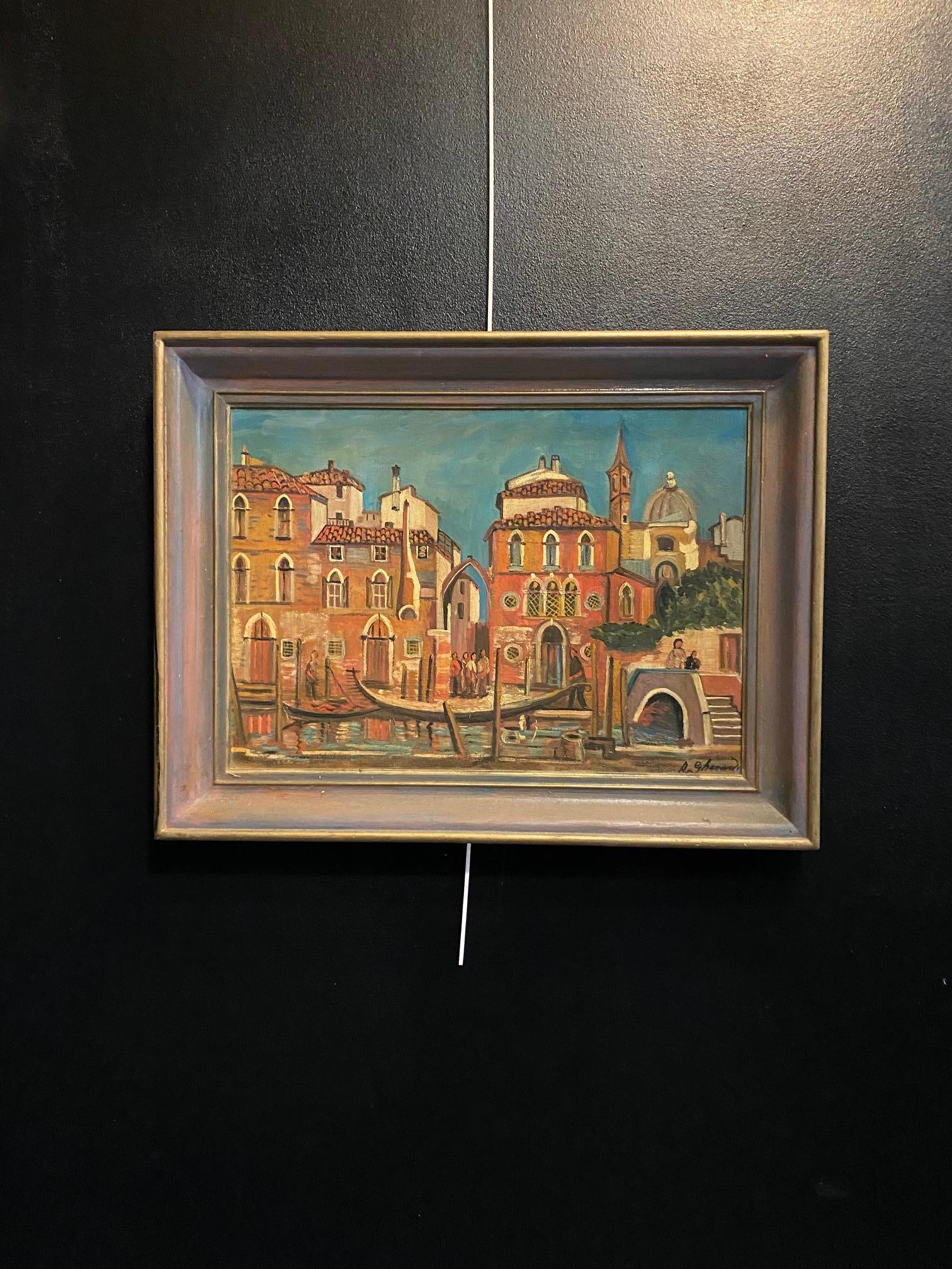 Venise de Roberto Gherardi - Huile sur bois 41x56 cm en vente 3